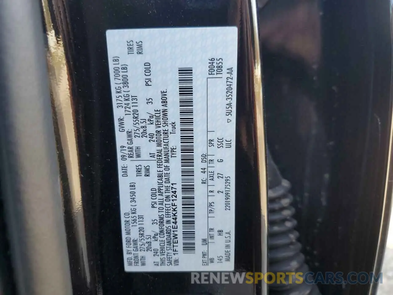 14 fotografías del automóvil dañado 1FTEW1E44KKF12471 FORD F-150 2019