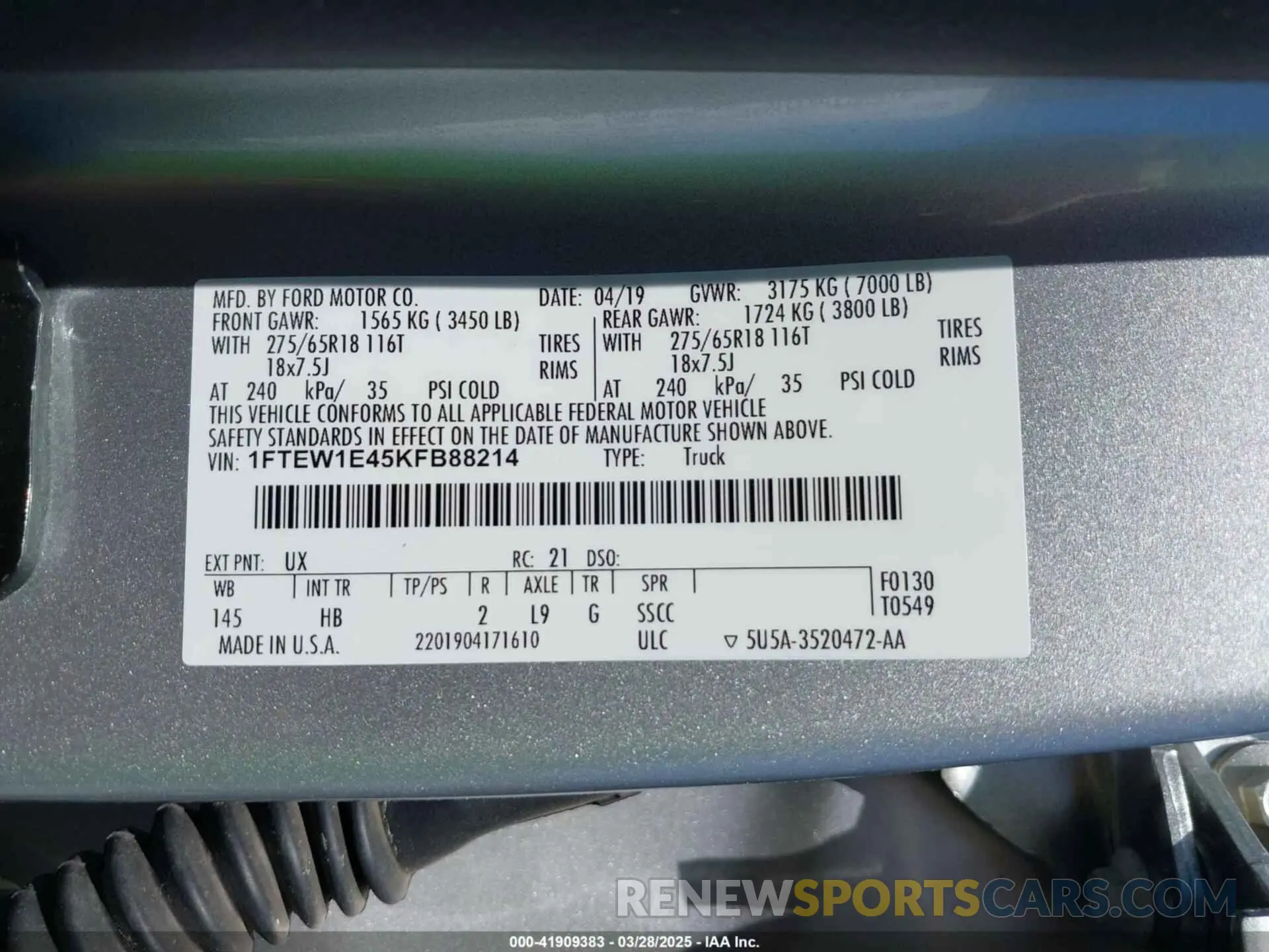 9 fotografías del automóvil dañado 1FTEW1E45KFB88214 FORD F-150 2019