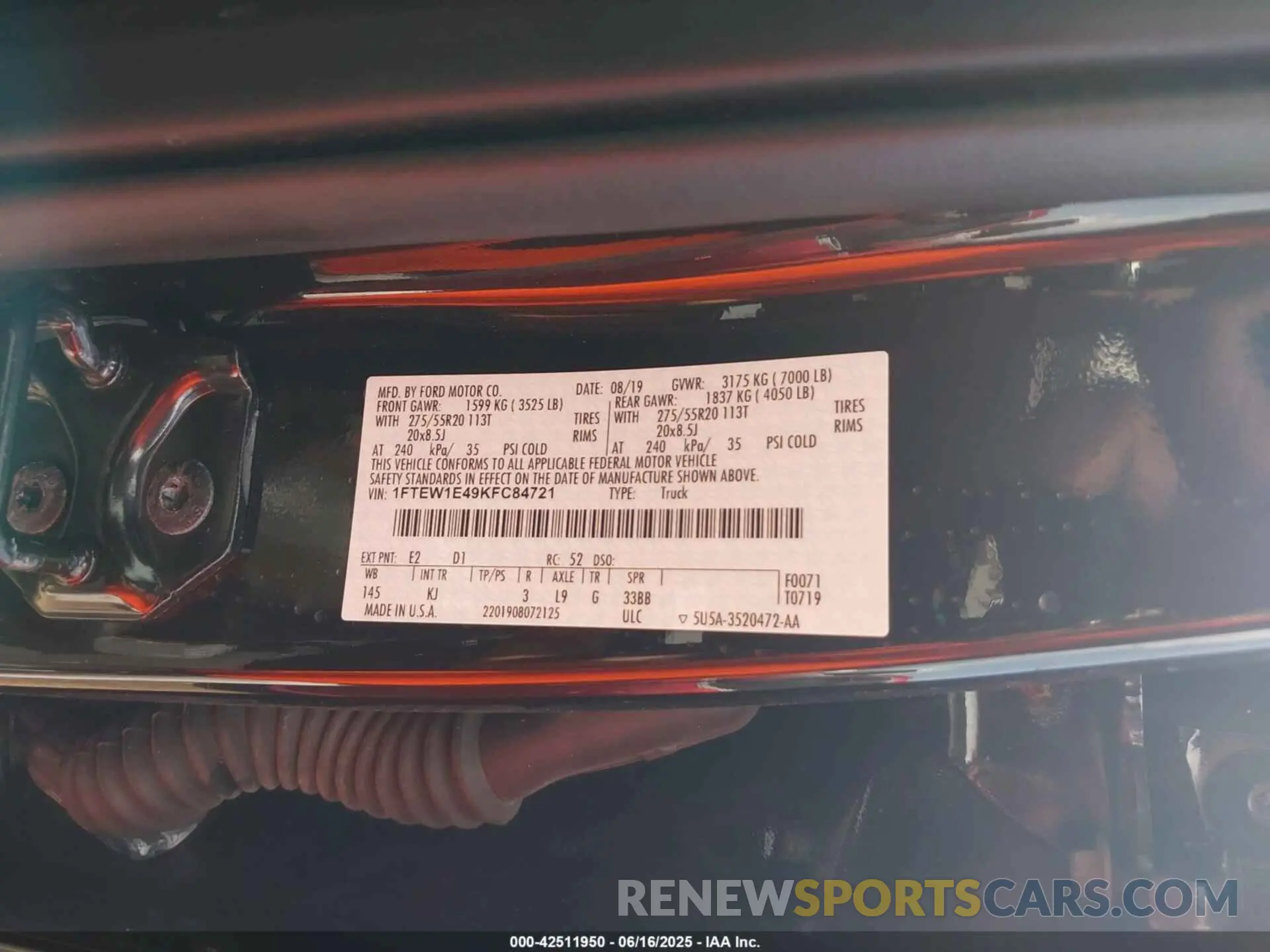 9 fotografías del automóvil dañado 1FTEW1E49KFC84721 FORD F-150 2019