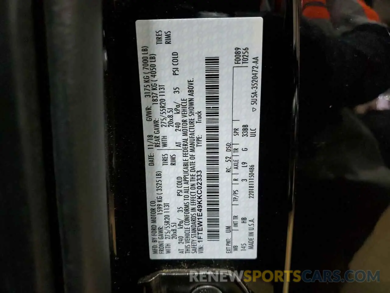 12 fotografías del automóvil dañado 1FTEW1E49KKC02333 FORD F-150 2019