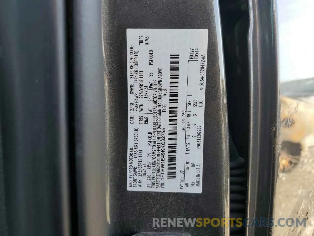 12 fotografías del automóvil dañado 1FTEW1E49KKC32755 FORD F-150 2019