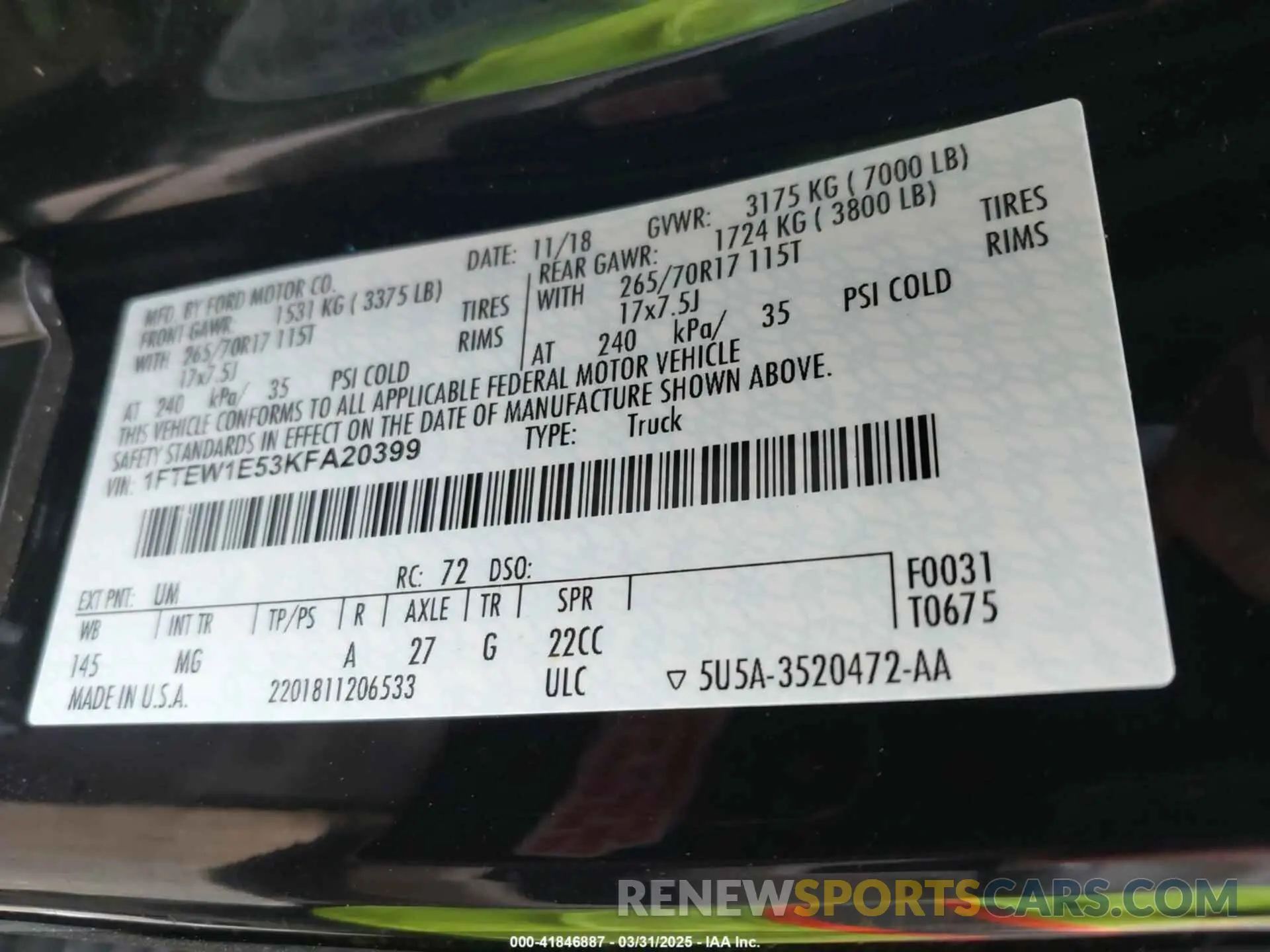 9 fotografías del automóvil dañado 1FTEW1E53KFA20399 FORD F-150 2019