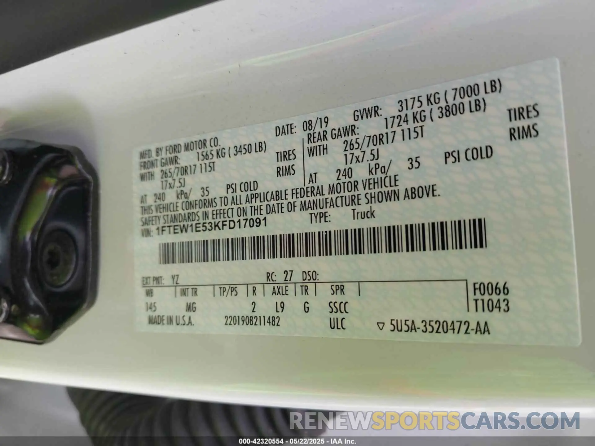 9 fotografías del automóvil dañado 1FTEW1E53KFD17091 FORD F-150 2019