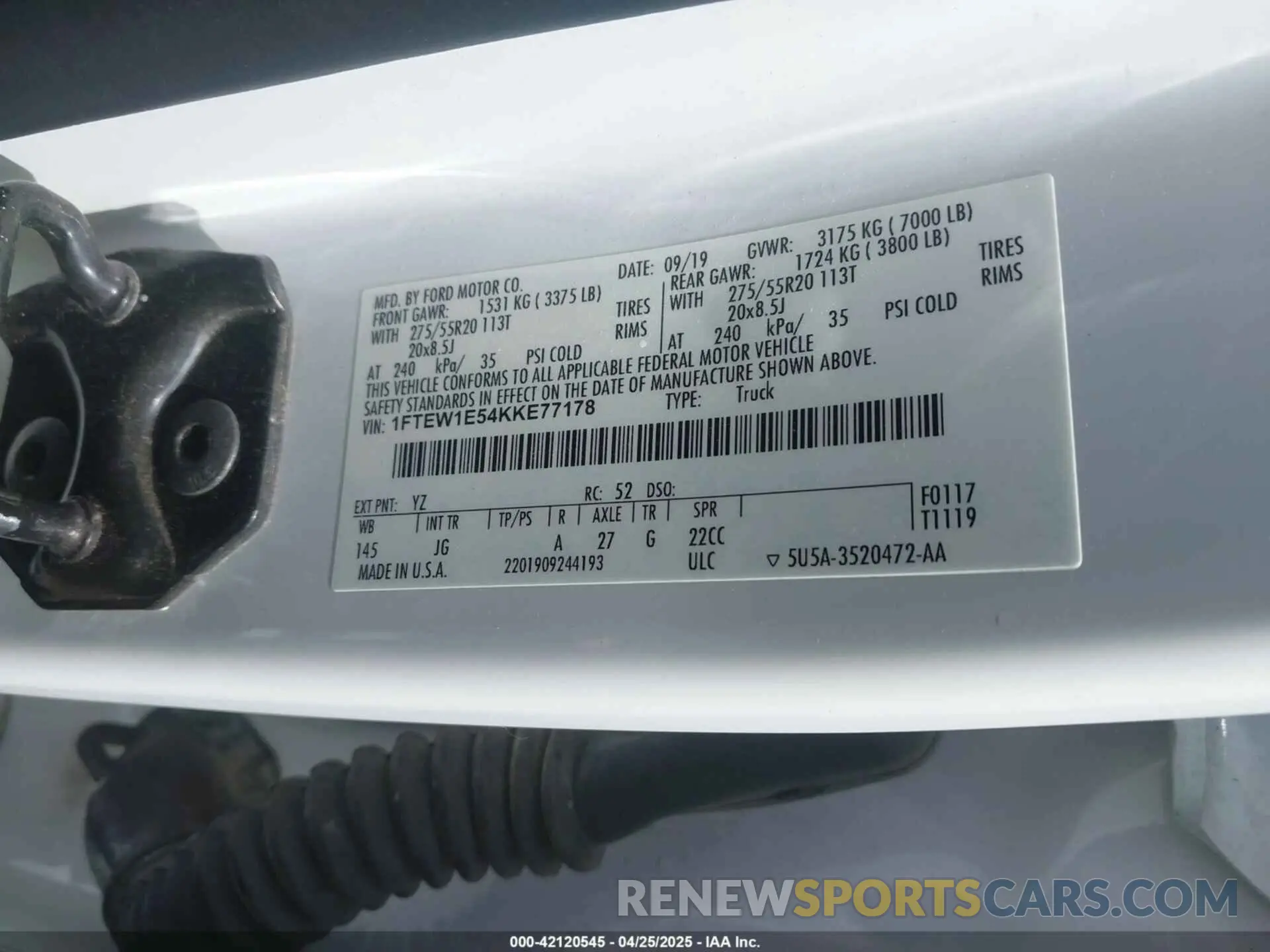 9 fotografías del automóvil dañado 1FTEW1E54KKE77178 FORD F-150 2019