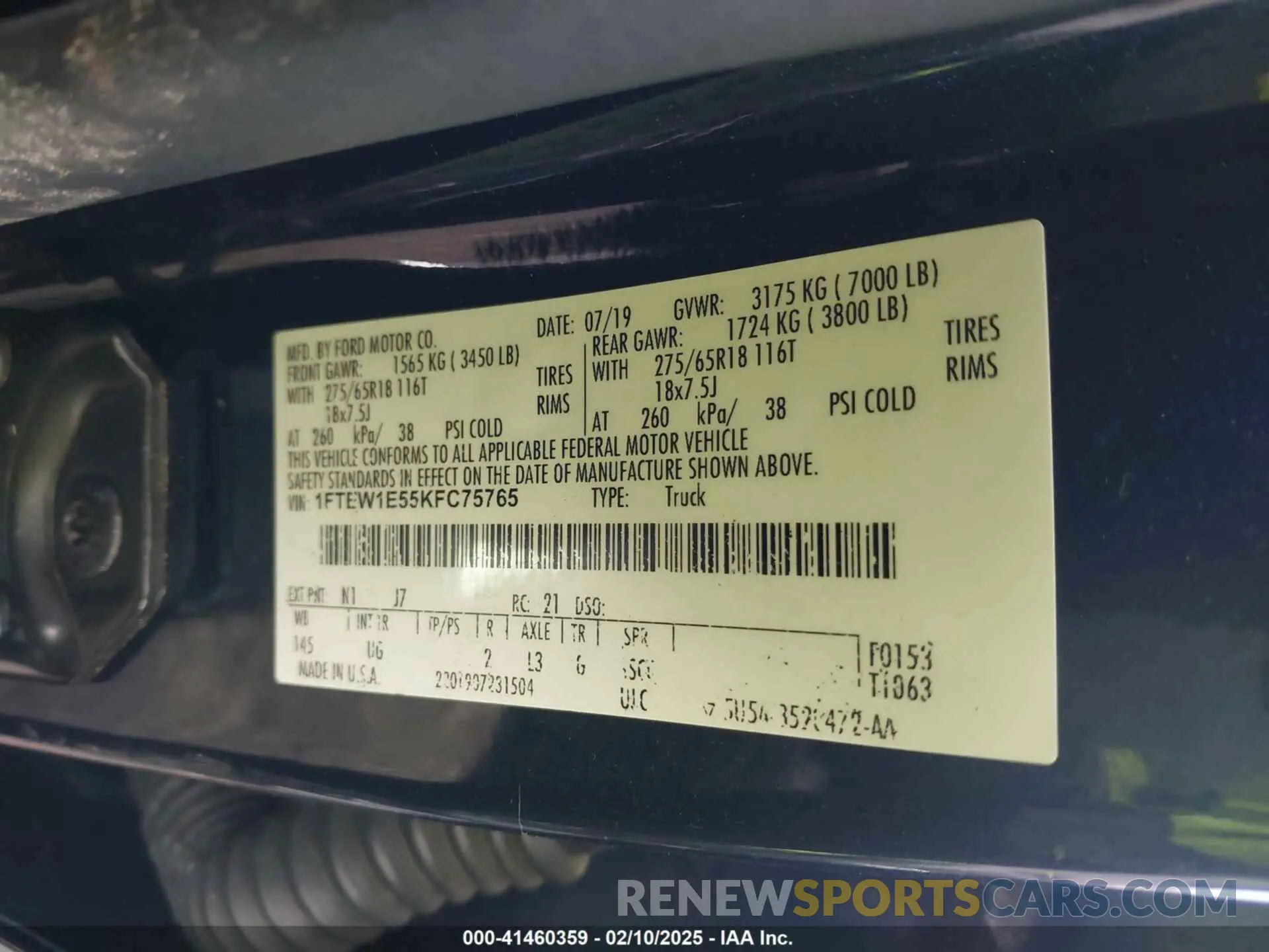 9 fotografías del automóvil dañado 1FTEW1E55KFC75765 FORD F-150 2019