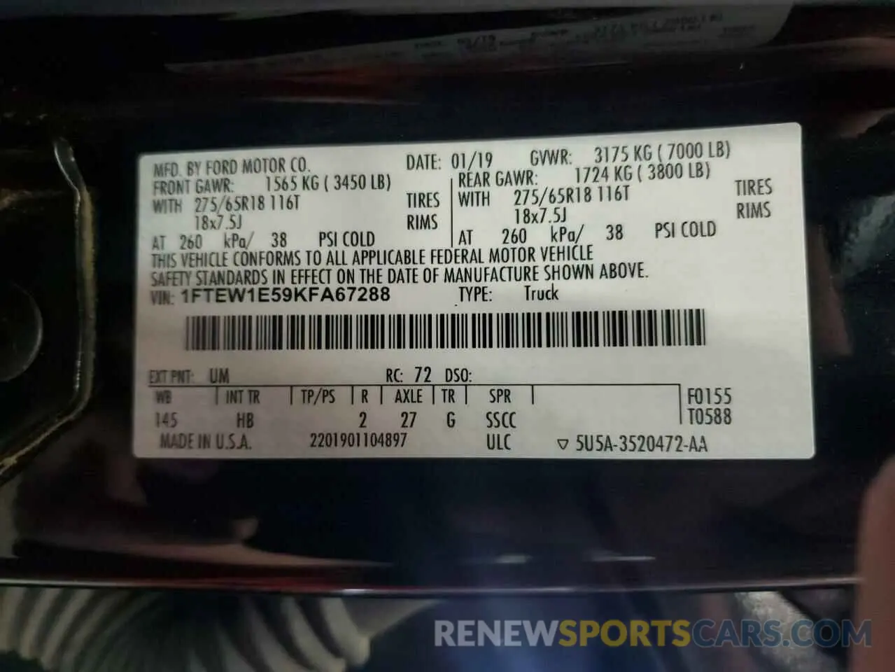 12 fotografías del automóvil dañado 1FTEW1E59KFA67288 FORD F-150 2019