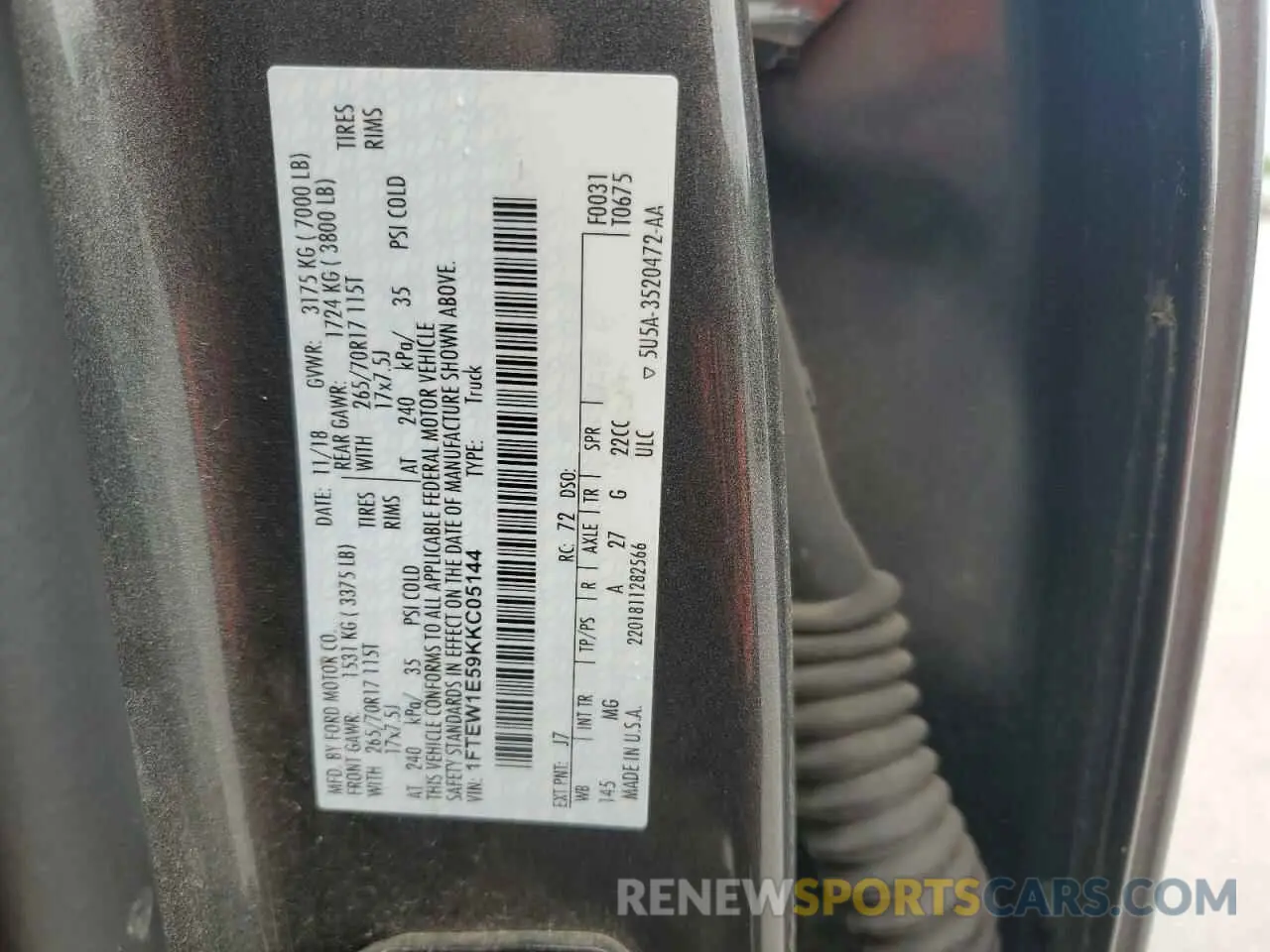 12 fotografías del automóvil dañado 1FTEW1E59KKC05144 FORD F-150 2019