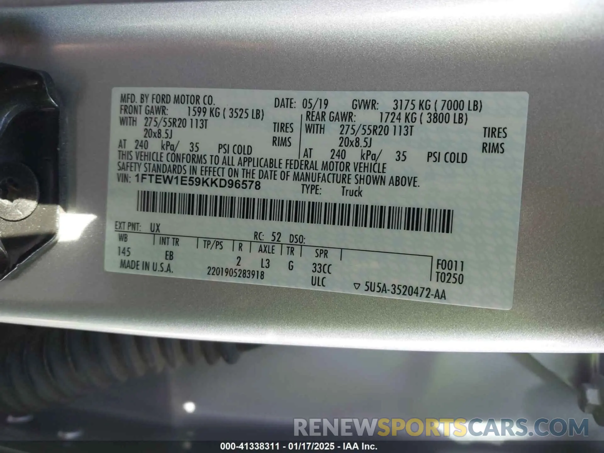 9 fotografías del automóvil dañado 1FTEW1E59KKD96578 FORD F-150 2019