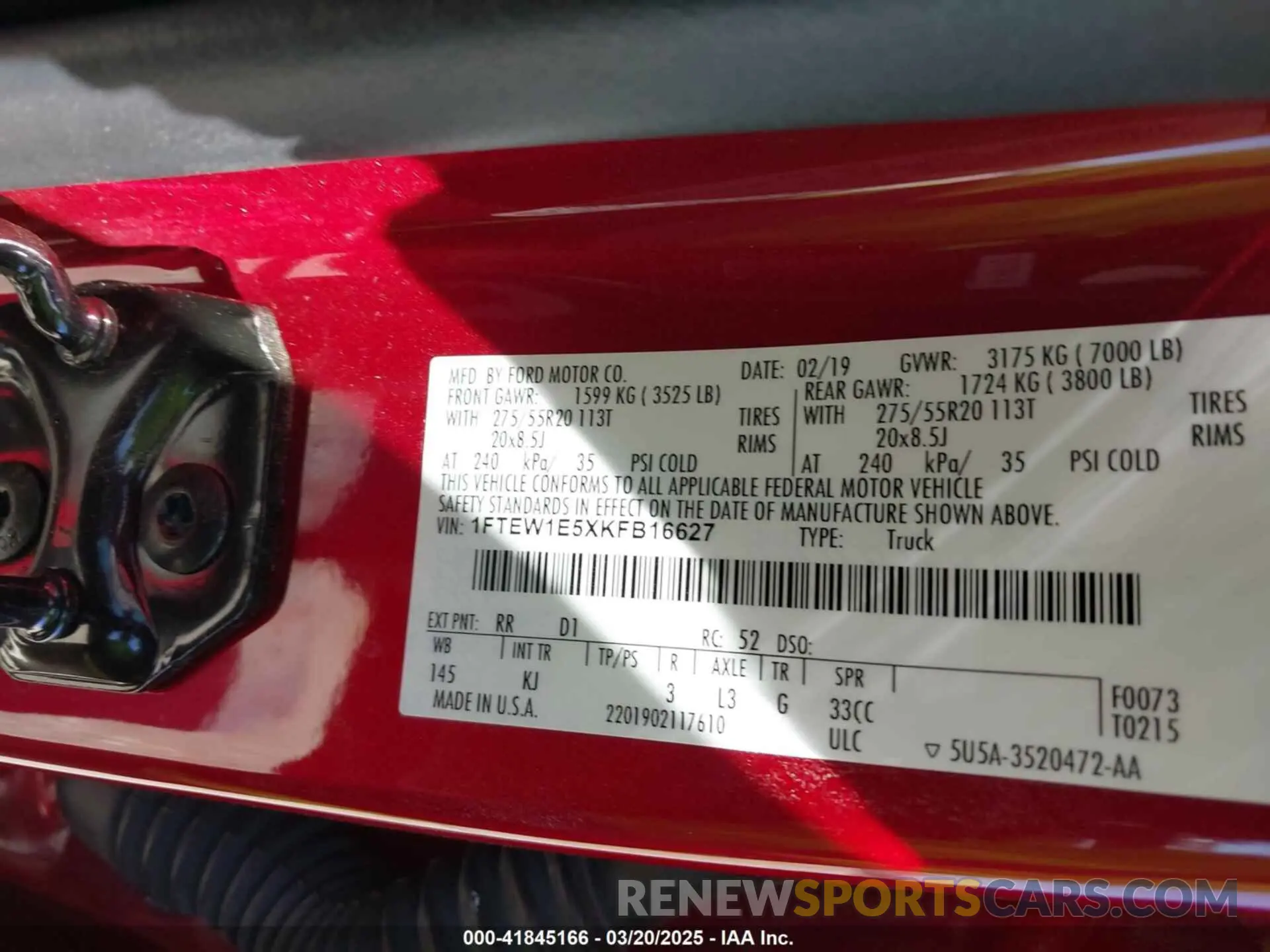 9 fotografías del automóvil dañado 1FTEW1E5XKFB16627 FORD F-150 2019