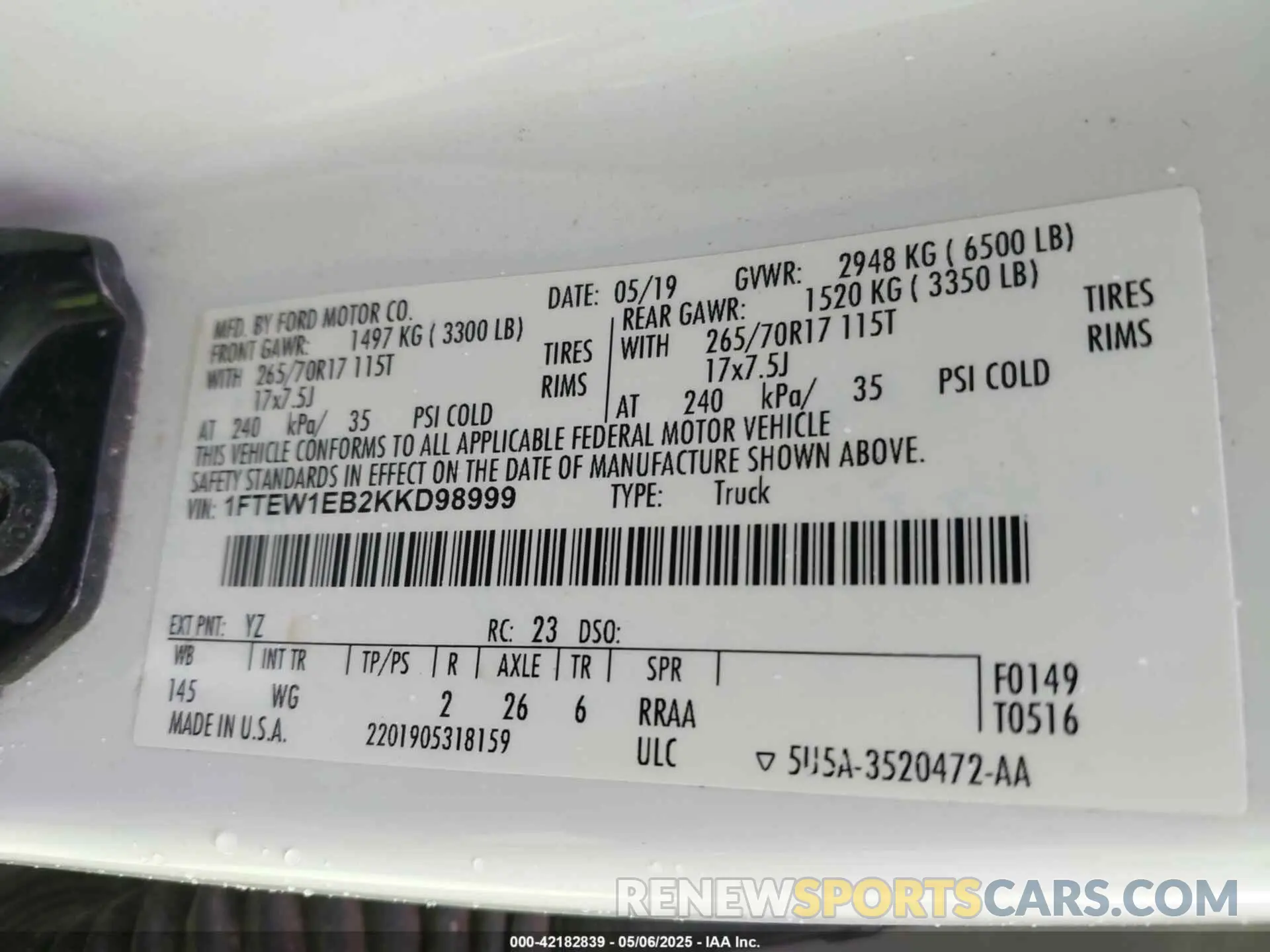 9 fotografías del automóvil dañado 1FTEW1EB2KKD98999 FORD F-150 2019