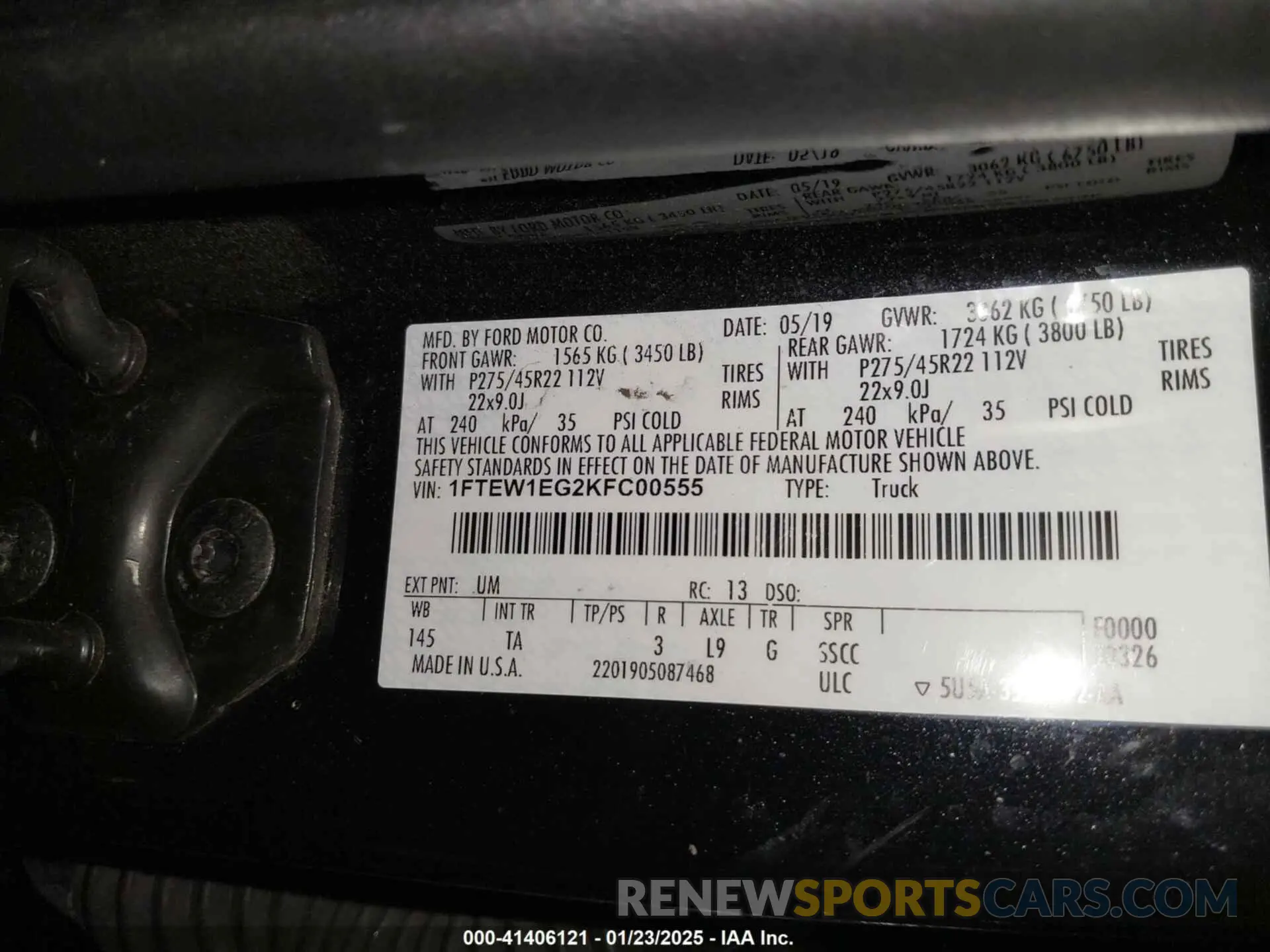 9 fotografías del automóvil dañado 1FTEW1EG2KFC00555 FORD F-150 2019