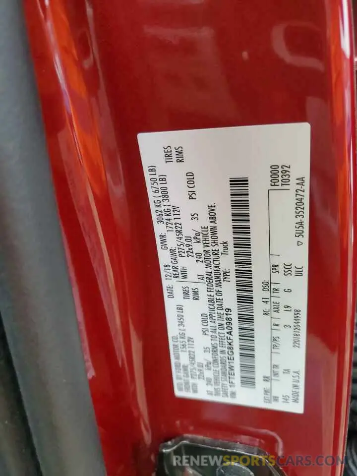 12 fotografías del automóvil dañado 1FTEW1EG8KFA09819 FORD F-150 2019