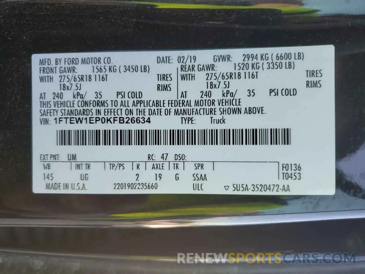 14 fotografías del automóvil dañado 1FTEW1EP0KFB26634 FORD F-150 2019