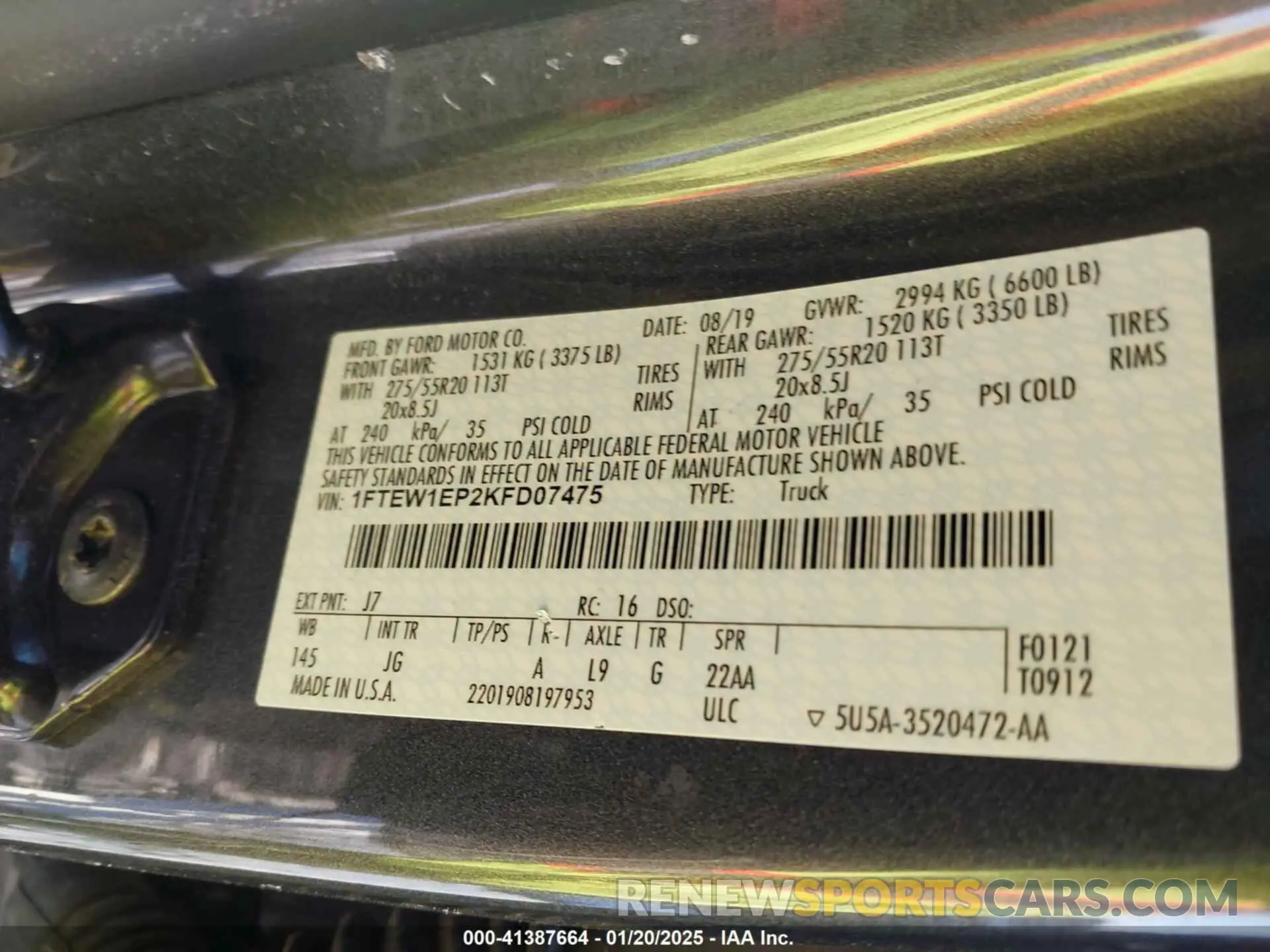 9 fotografías del automóvil dañado 1FTEW1EP2KFD07475 FORD F-150 2019