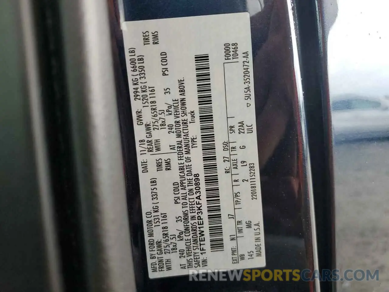 12 fotografías del automóvil dañado 1FTEW1EP3KFA30898 FORD F-150 2019