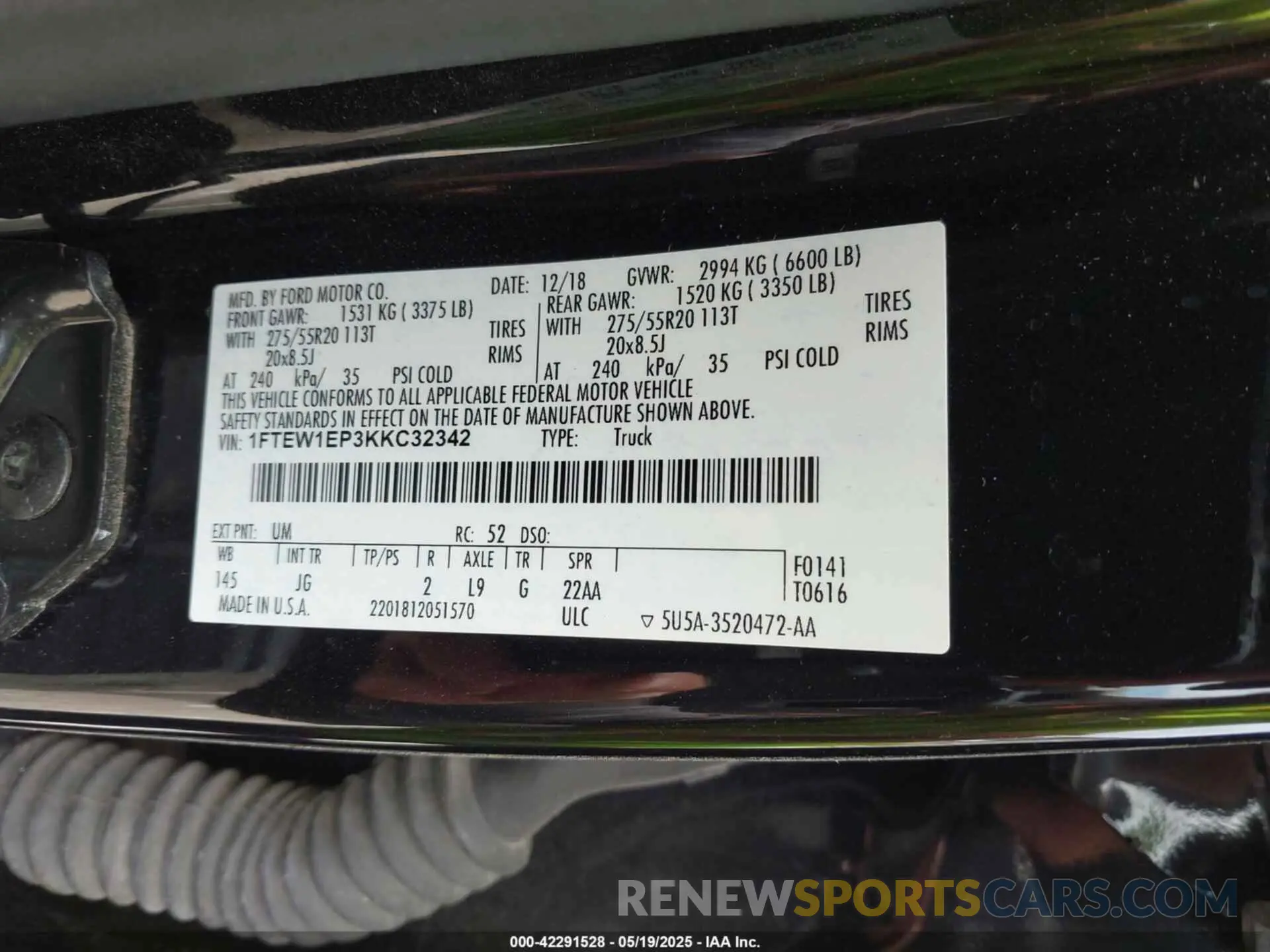 9 fotografías del automóvil dañado 1FTEW1EP3KKC32342 FORD F-150 2019