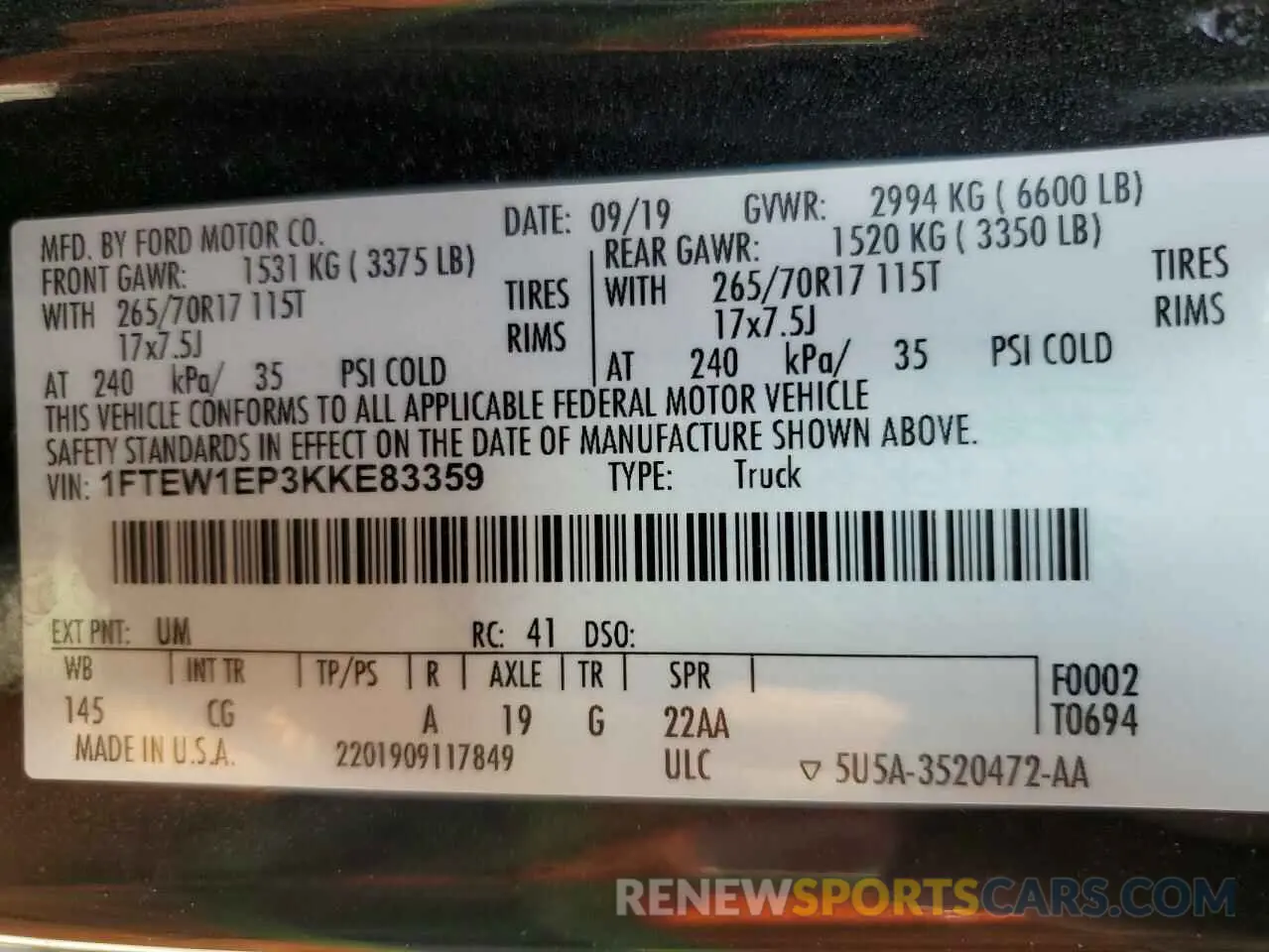 13 fotografías del automóvil dañado 1FTEW1EP3KKE83359 FORD F-150 2019