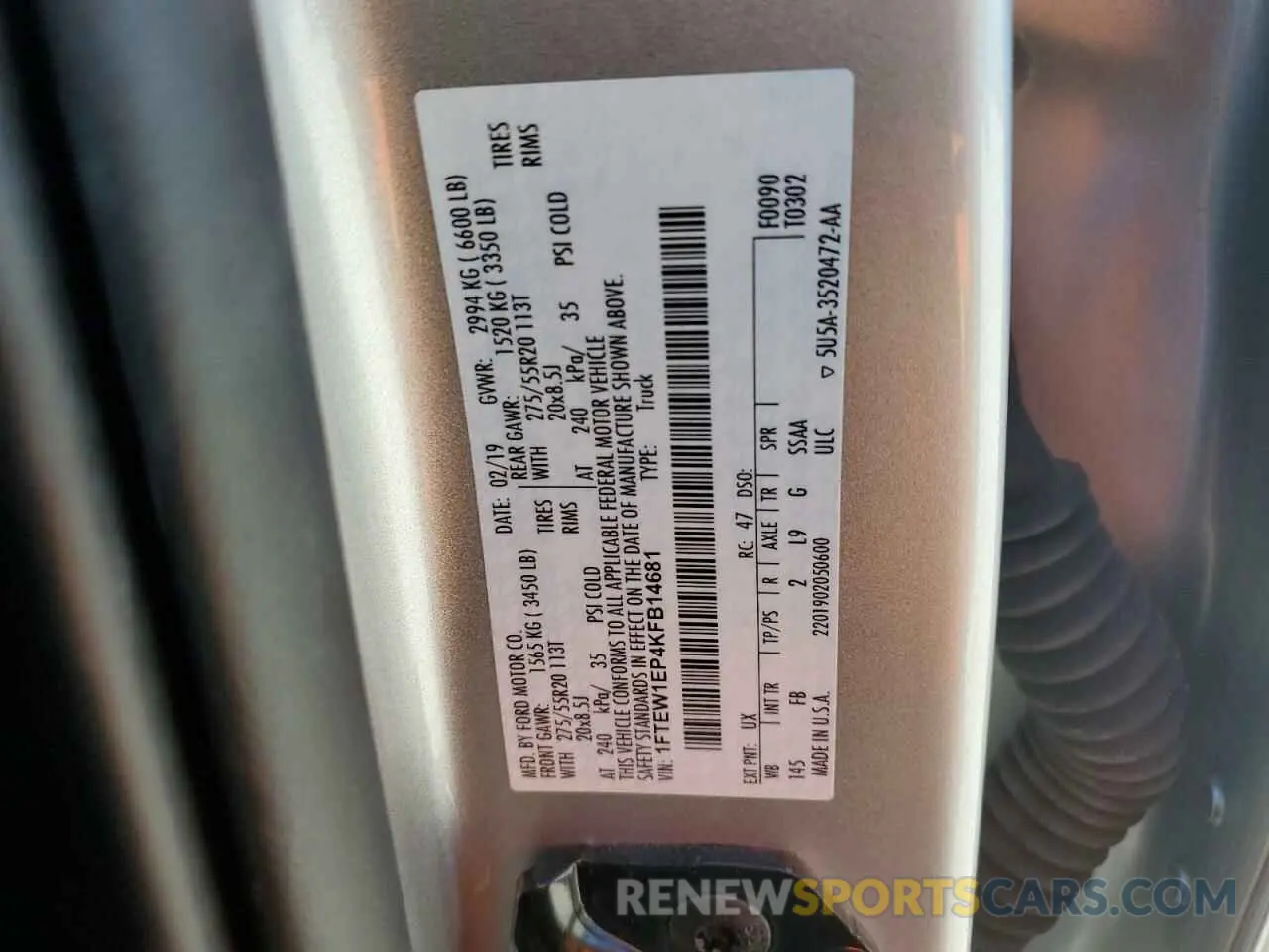 14 fotografías del automóvil dañado 1FTEW1EP4KFB14681 FORD F-150 2019