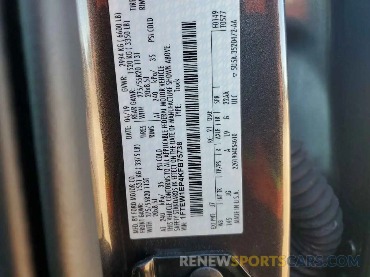 12 fotografías del automóvil dañado 1FTEW1EP4KFB75738 FORD F-150 2019