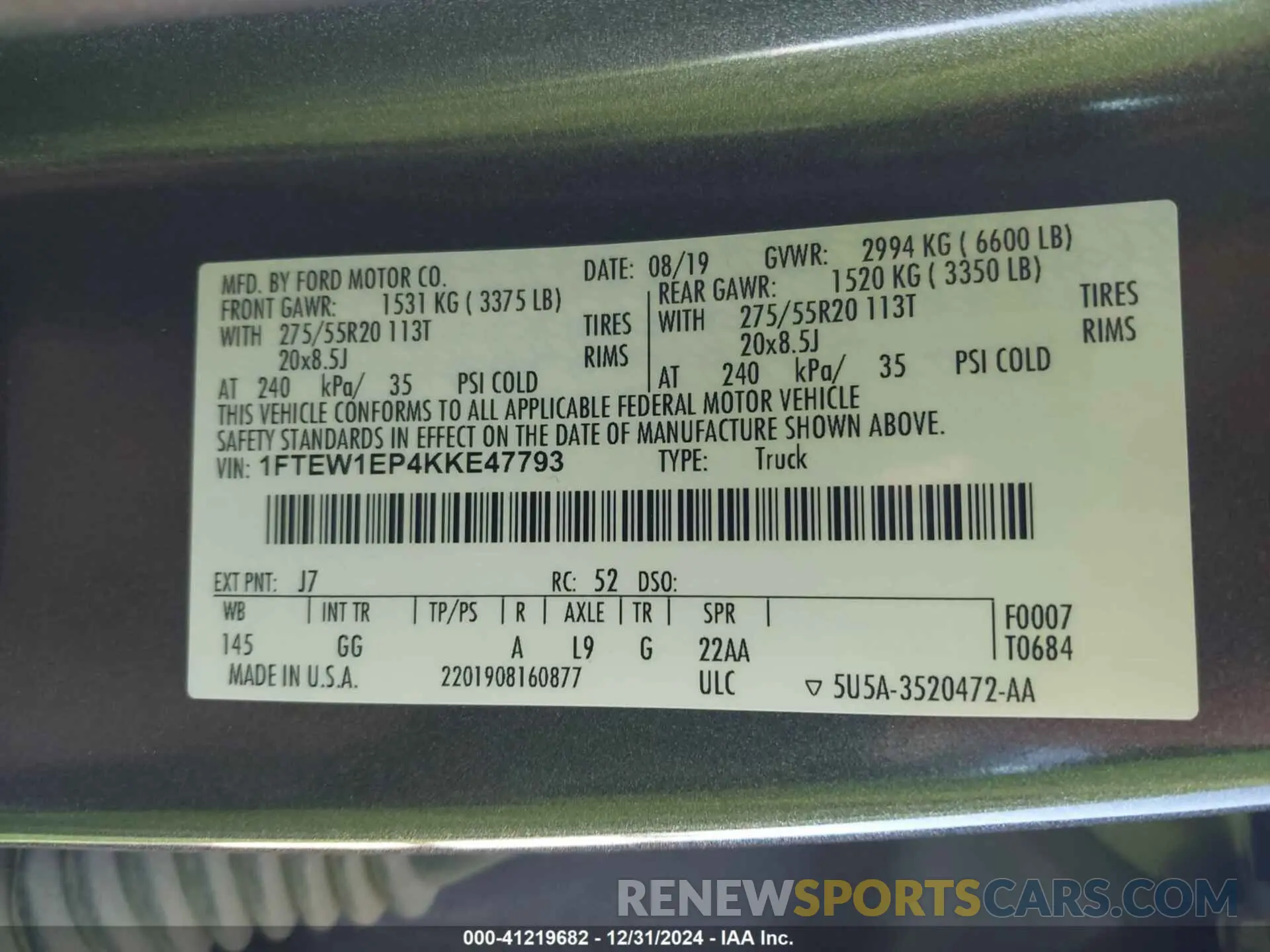 9 fotografías del automóvil dañado 1FTEW1EP4KKE47793 FORD F-150 2019