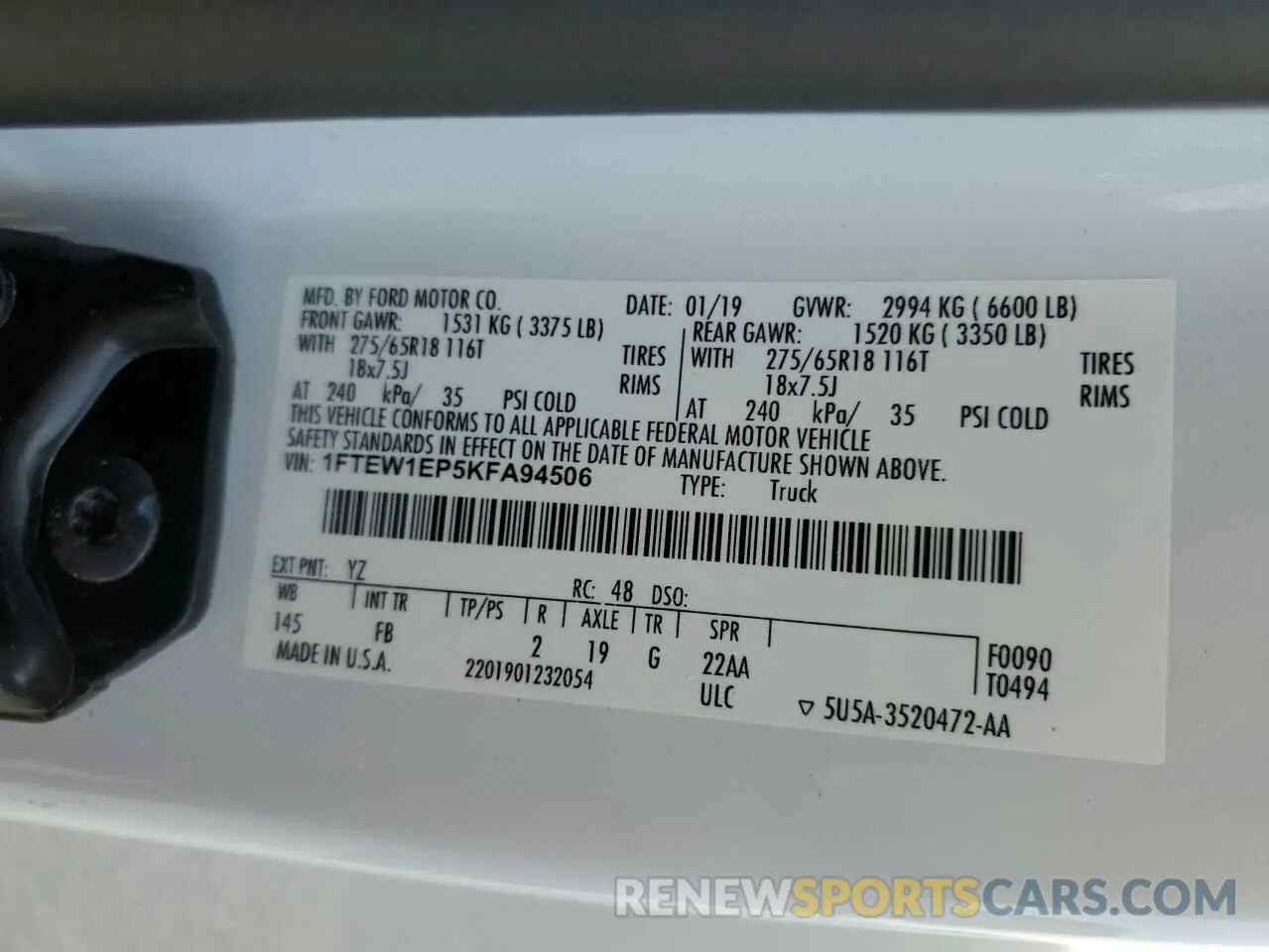12 fotografías del automóvil dañado 1FTEW1EP5KFA94506 FORD F-150 2019