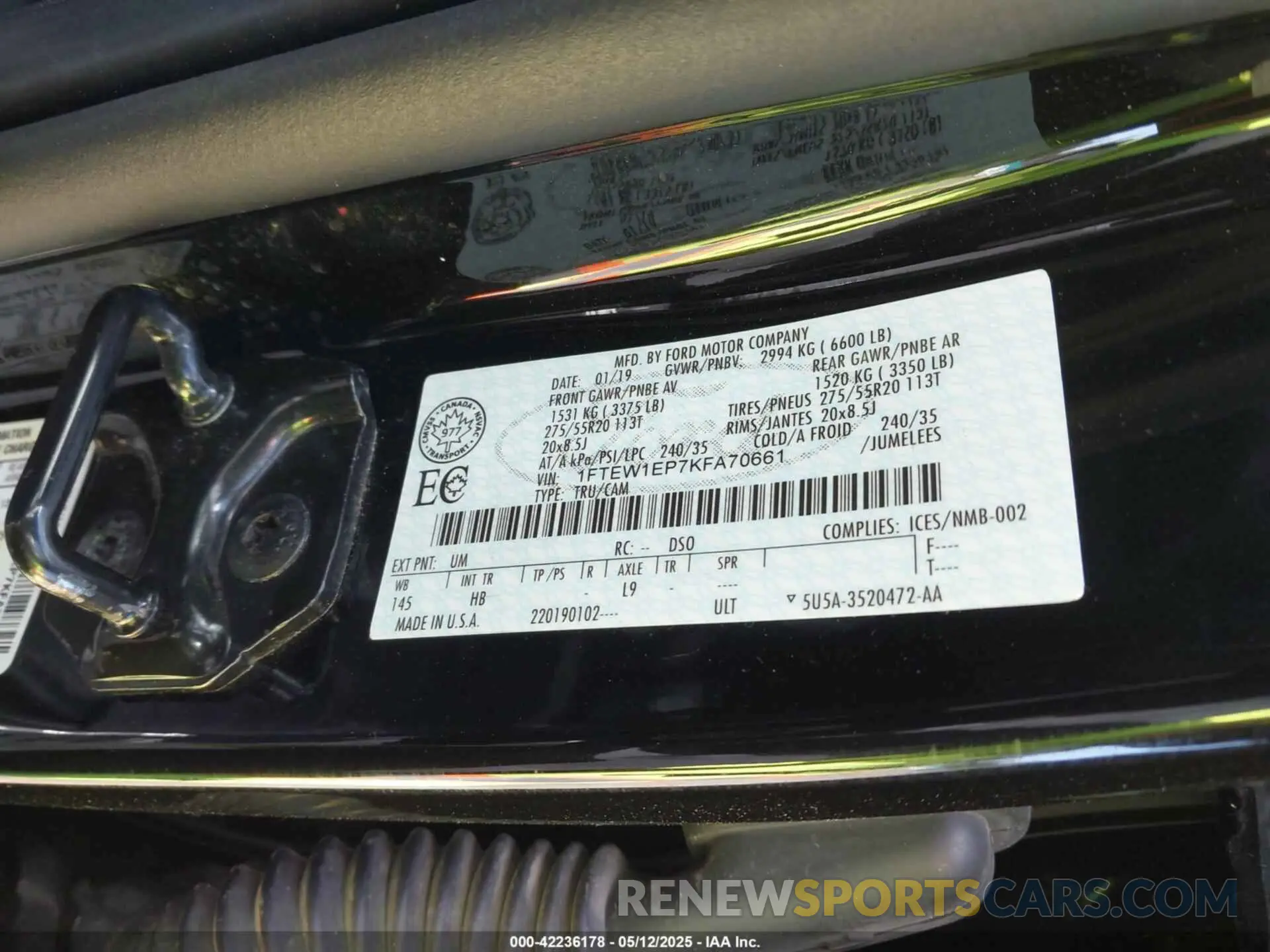 9 fotografías del automóvil dañado 1FTEW1EP7KFA70661 FORD F-150 2019