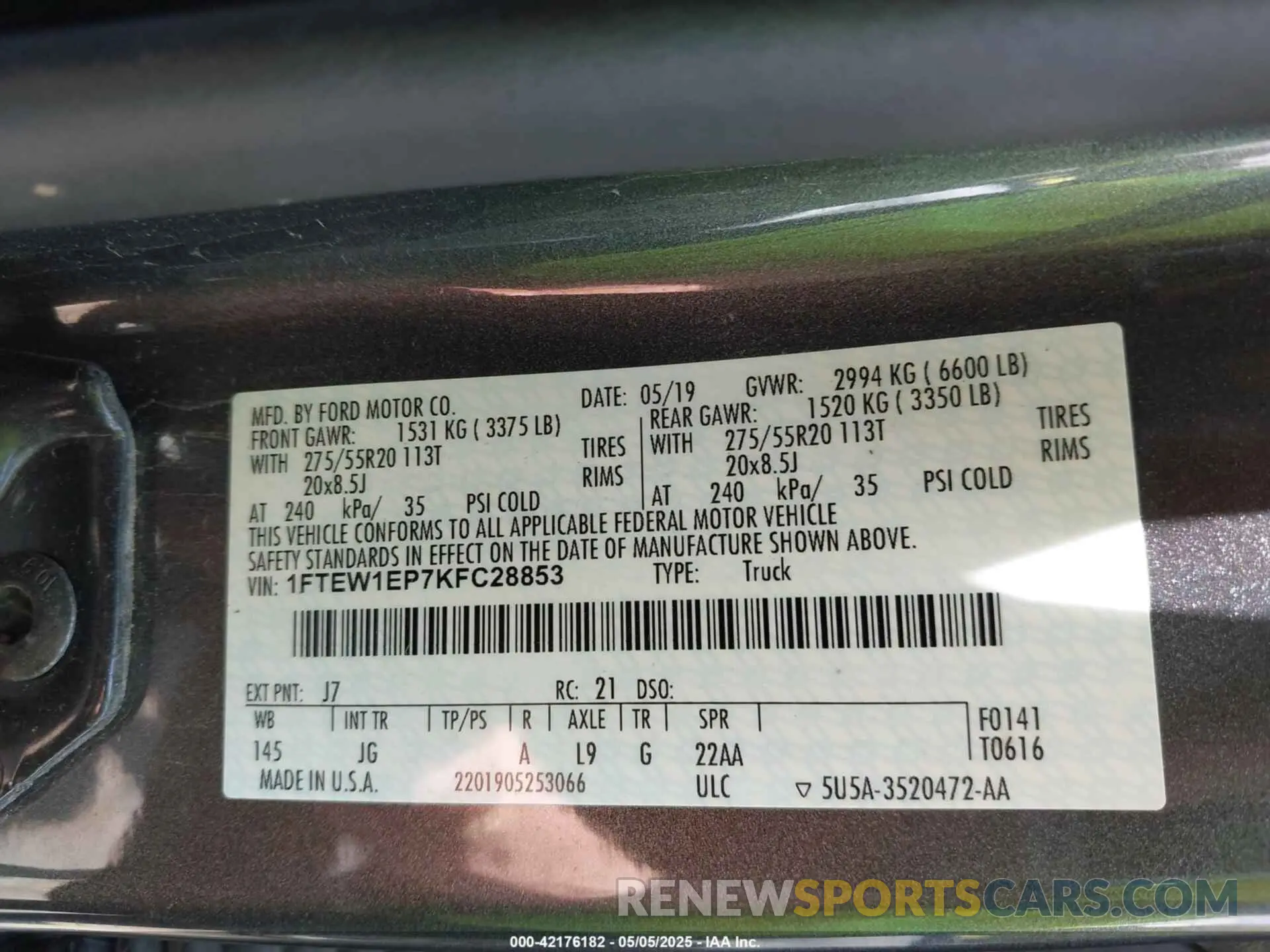 9 fotografías del automóvil dañado 1FTEW1EP7KFC28853 FORD F-150 2019