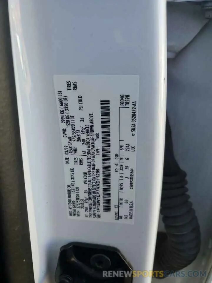 12 fotografías del automóvil dañado 1FTEW1EP7KKD11299 FORD F-150 2019
