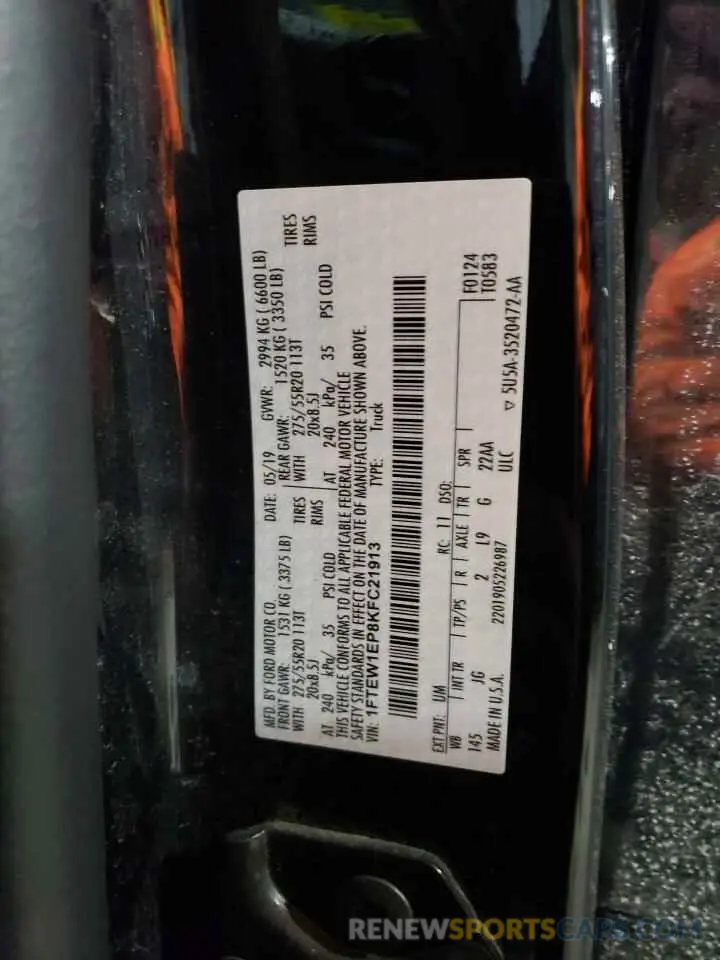 12 fotografías del automóvil dañado 1FTEW1EP8KFC21913 FORD F-150 2019