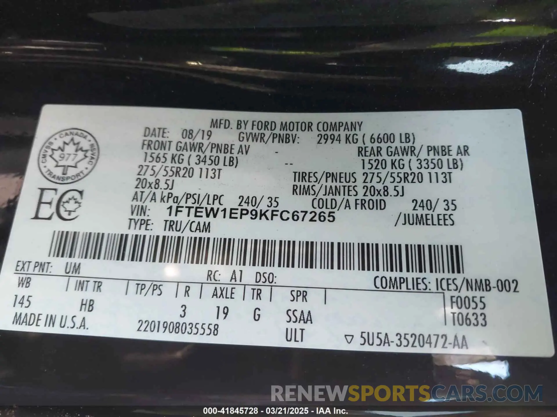 9 fotografías del automóvil dañado 1FTEW1EP9KFC67265 FORD F-150 2019
