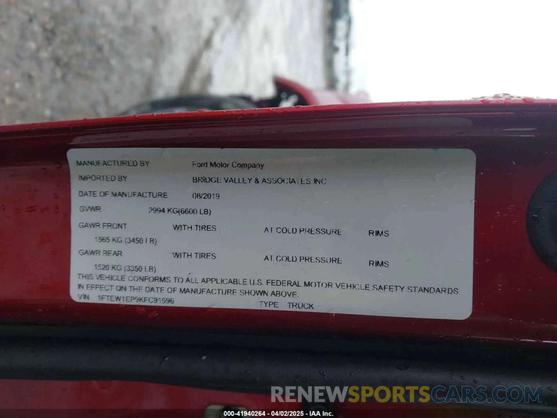 9 fotografías del automóvil dañado 1FTEW1EP9KFC91596 FORD F-150 2019