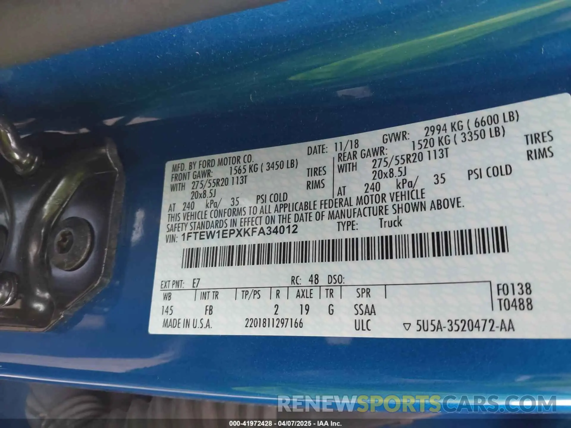9 fotografías del automóvil dañado 1FTEW1EPXKFA34012 FORD F-150 2019
