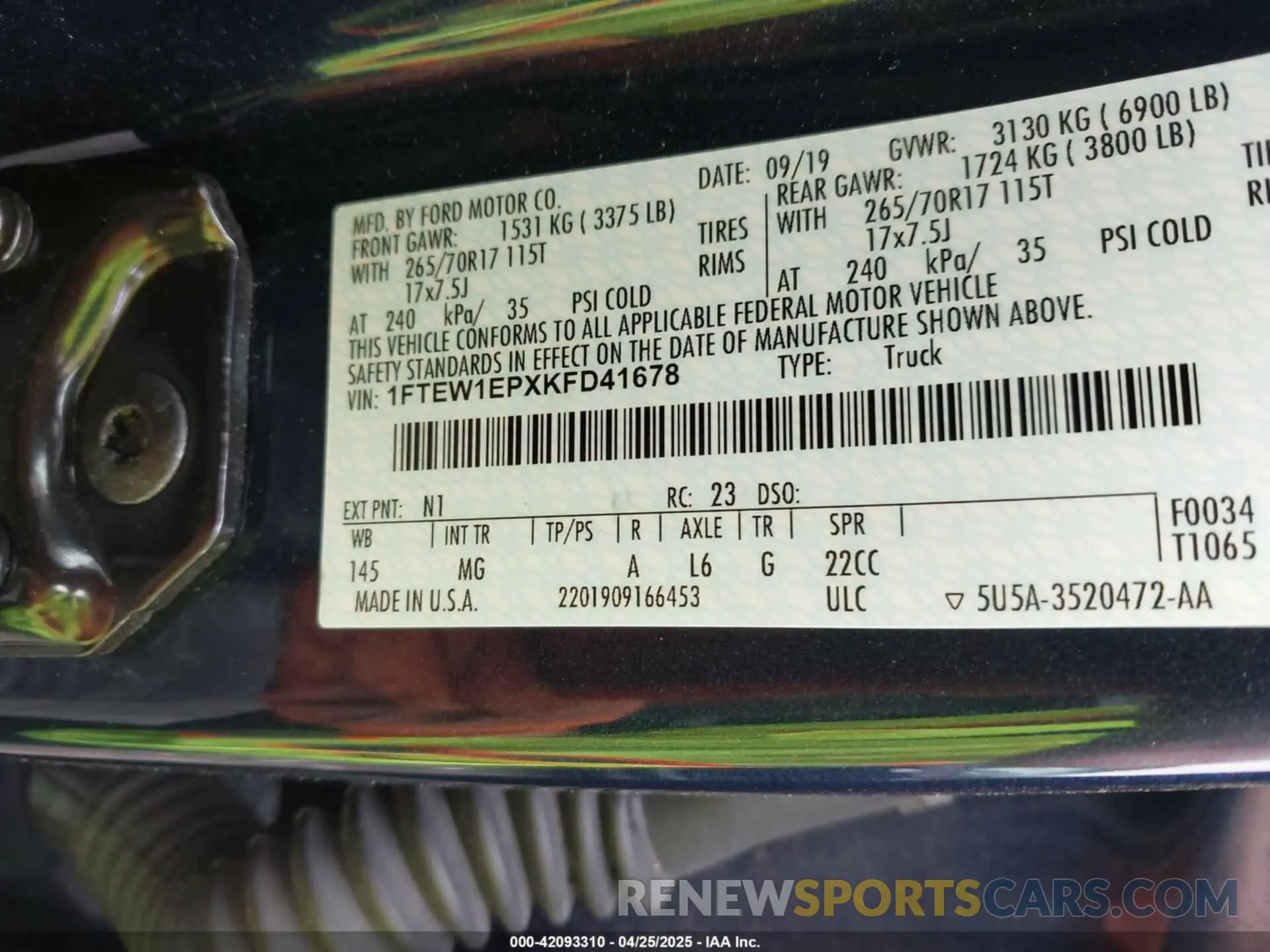 9 fotografías del automóvil dañado 1FTEW1EPXKFD41678 FORD F-150 2019