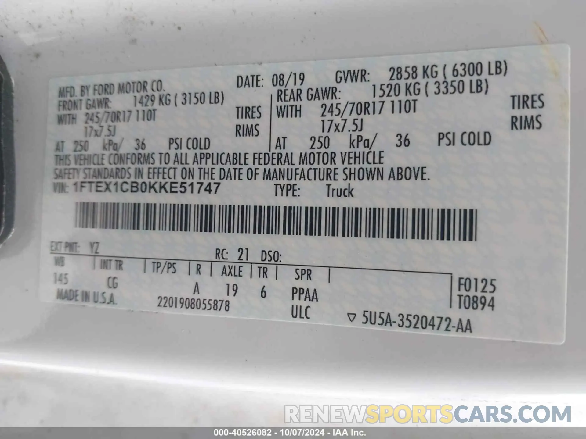 9 fotografías del automóvil dañado 1FTEX1CB0KKE51747 FORD F-150 2019