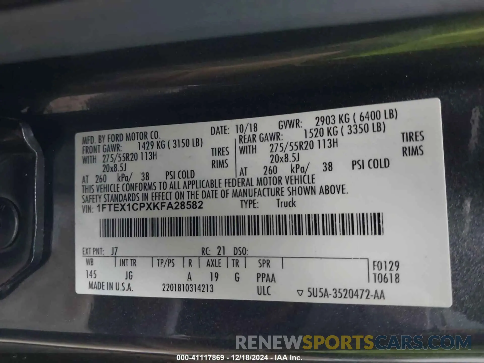 9 fotografías del automóvil dañado 1FTEX1CPXKFA28582 FORD F-150 2019