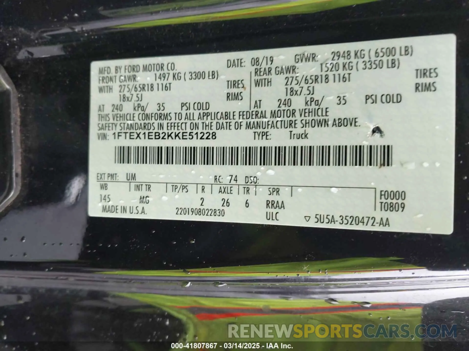9 fotografías del automóvil dañado 1FTEX1EB2KKE51228 FORD F-150 2019