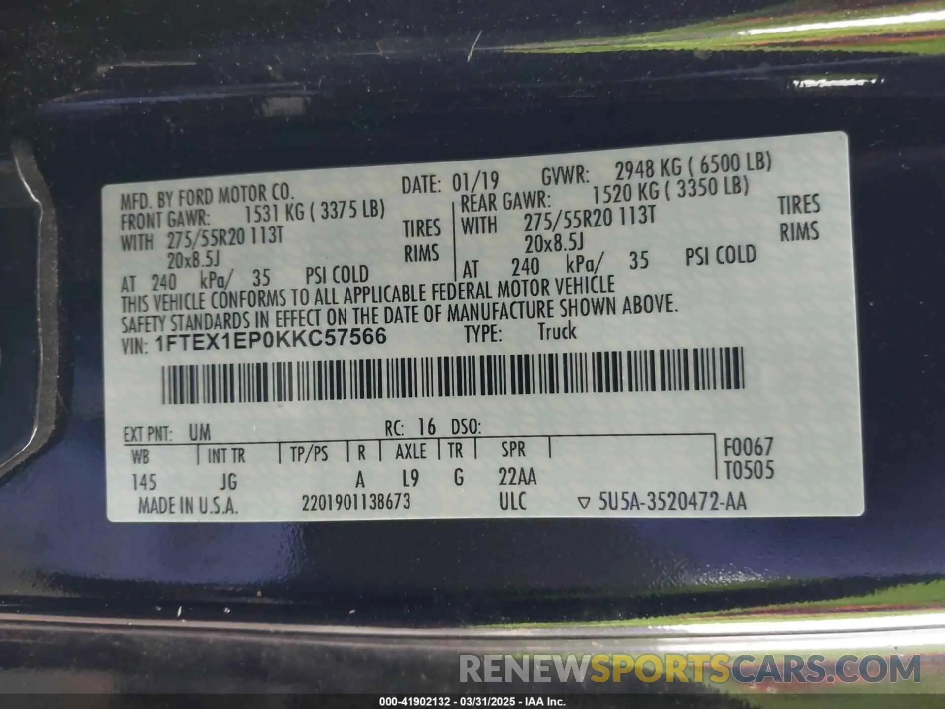 9 fotografías del automóvil dañado 1FTEX1EP0KKC57566 FORD F-150 2019