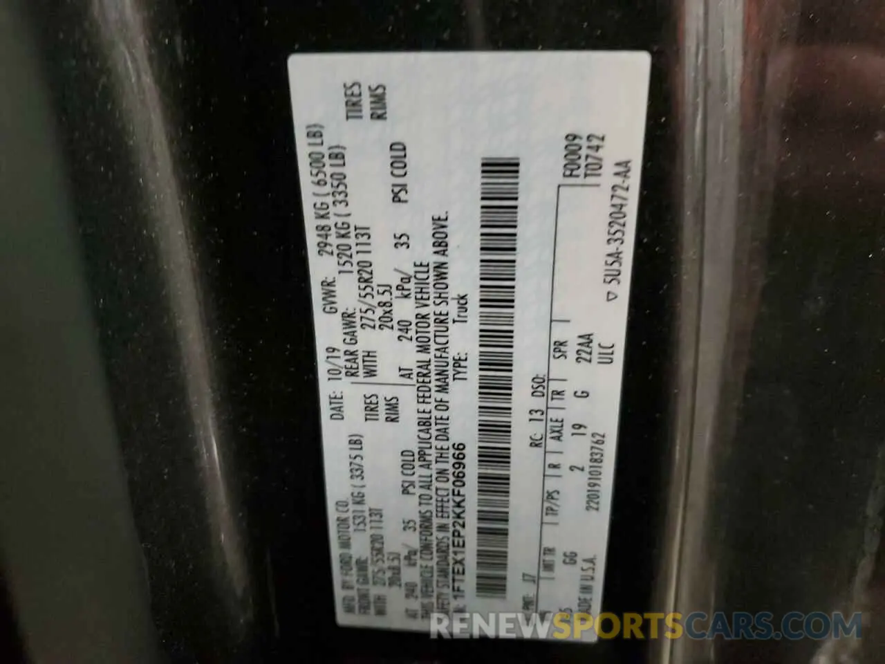 12 fotografías del automóvil dañado 1FTEX1EP2KKF06966 FORD F-150 2019
