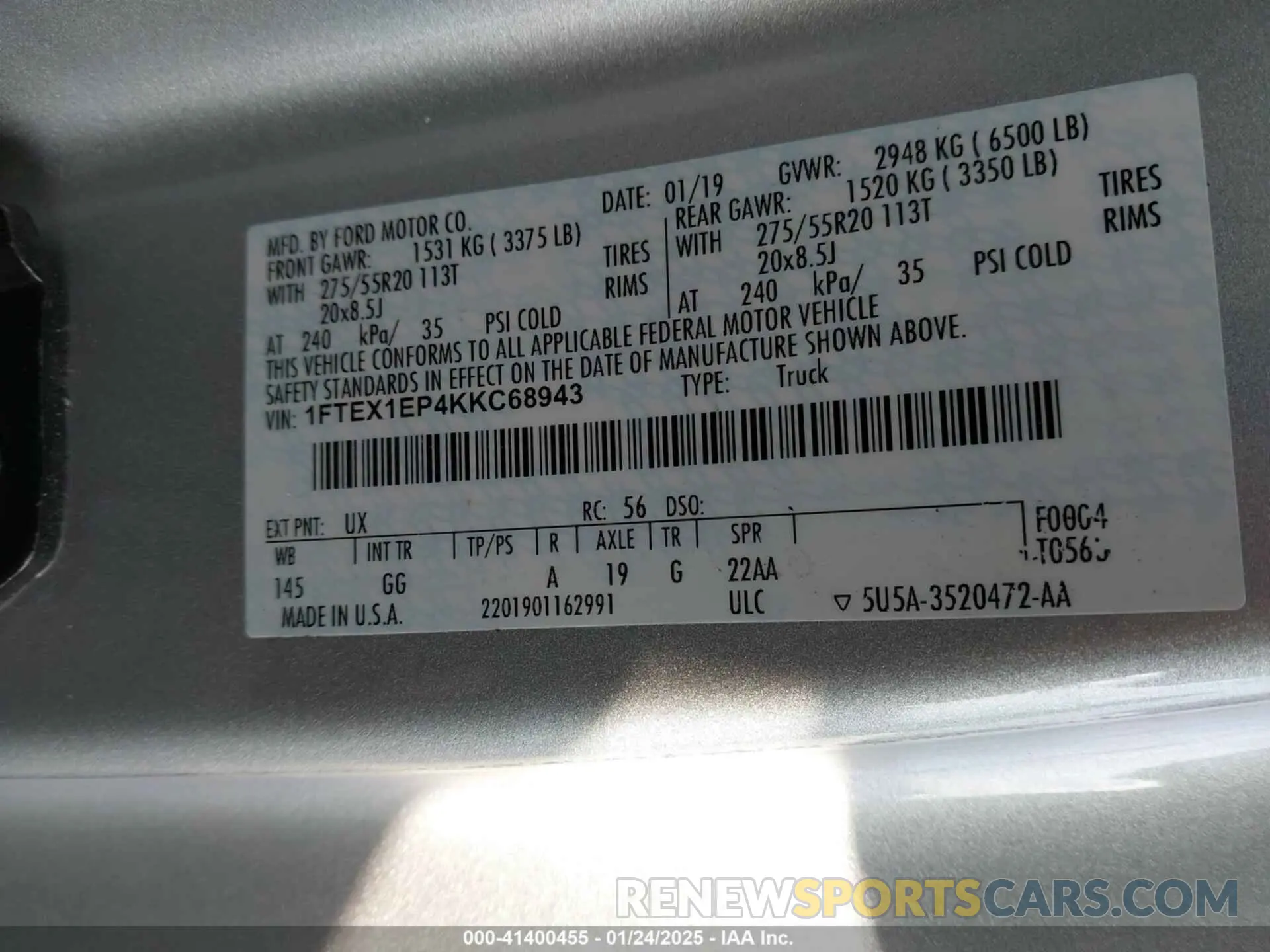 9 fotografías del automóvil dañado 1FTEX1EP4KKC68943 FORD F-150 2019