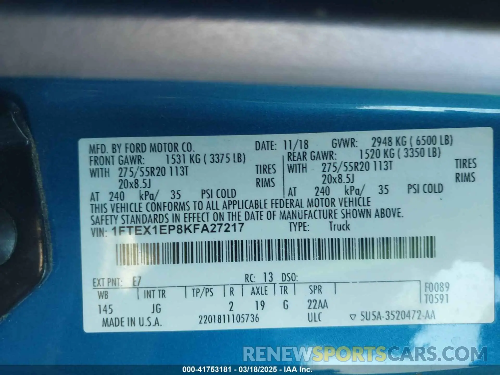 9 fotografías del automóvil dañado 1FTEX1EP8KFA27217 FORD F-150 2019