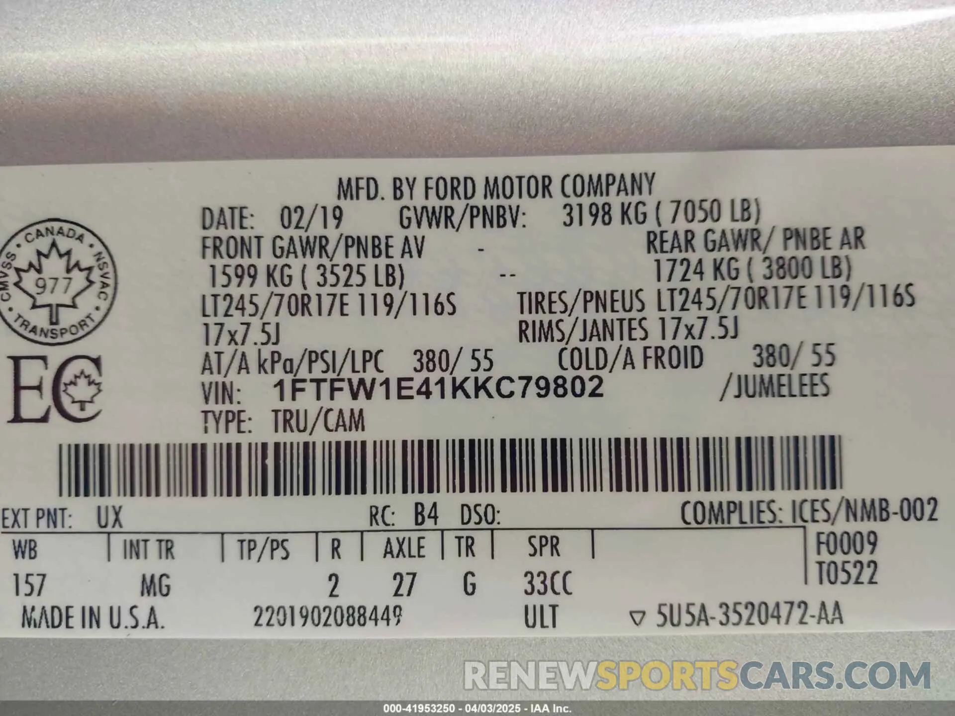 9 fotografías del automóvil dañado 1FTFW1E41KKC79802 FORD F-150 2019