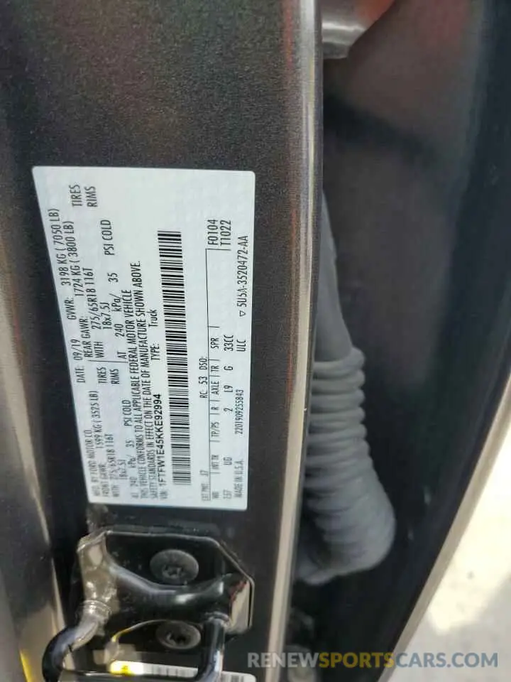 14 fotografías del automóvil dañado 1FTFW1E45KKE92994 FORD F-150 2019