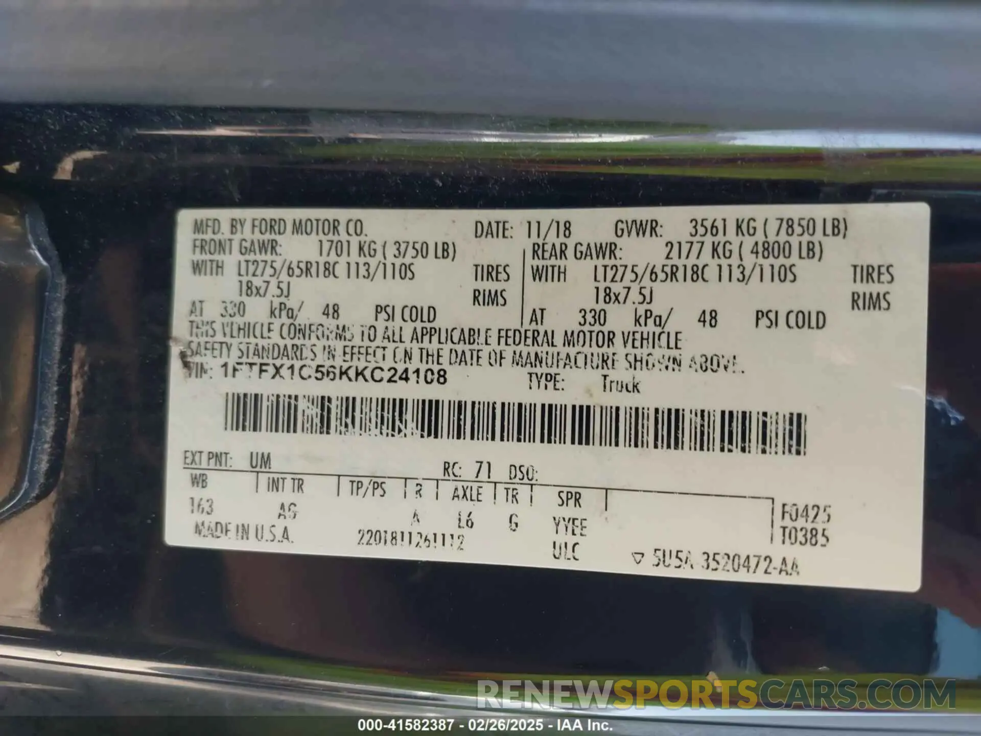 9 fotografías del automóvil dañado 1FTFX1C56KKC24108 FORD F-150 2019