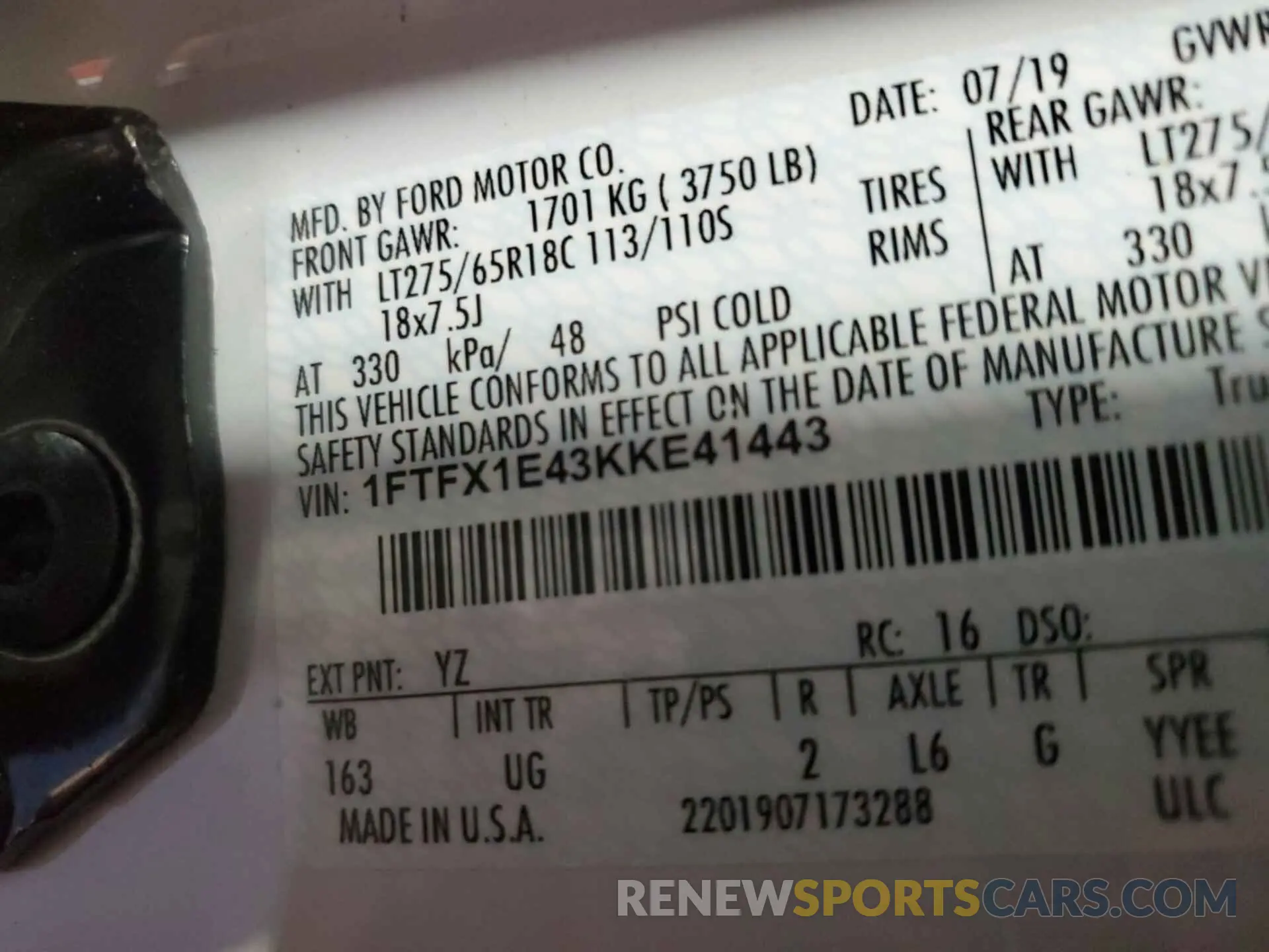 23 fotografías del automóvil dañado 1FTFX1E43KKE41443 FORD F-150 2019