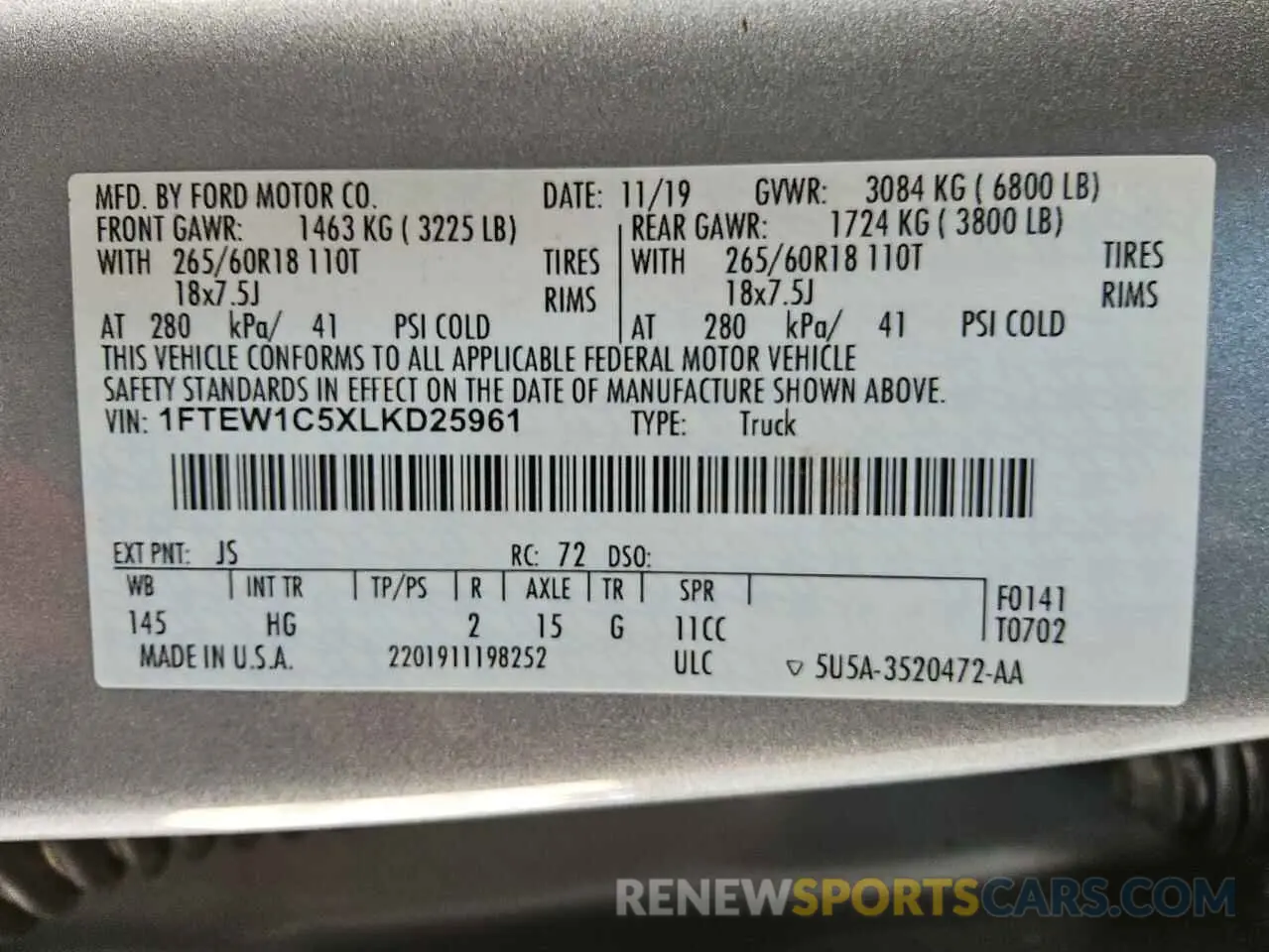 13 fotografías del automóvil dañado 1FTEW1C5XLKD25961 FORD F-150 2020