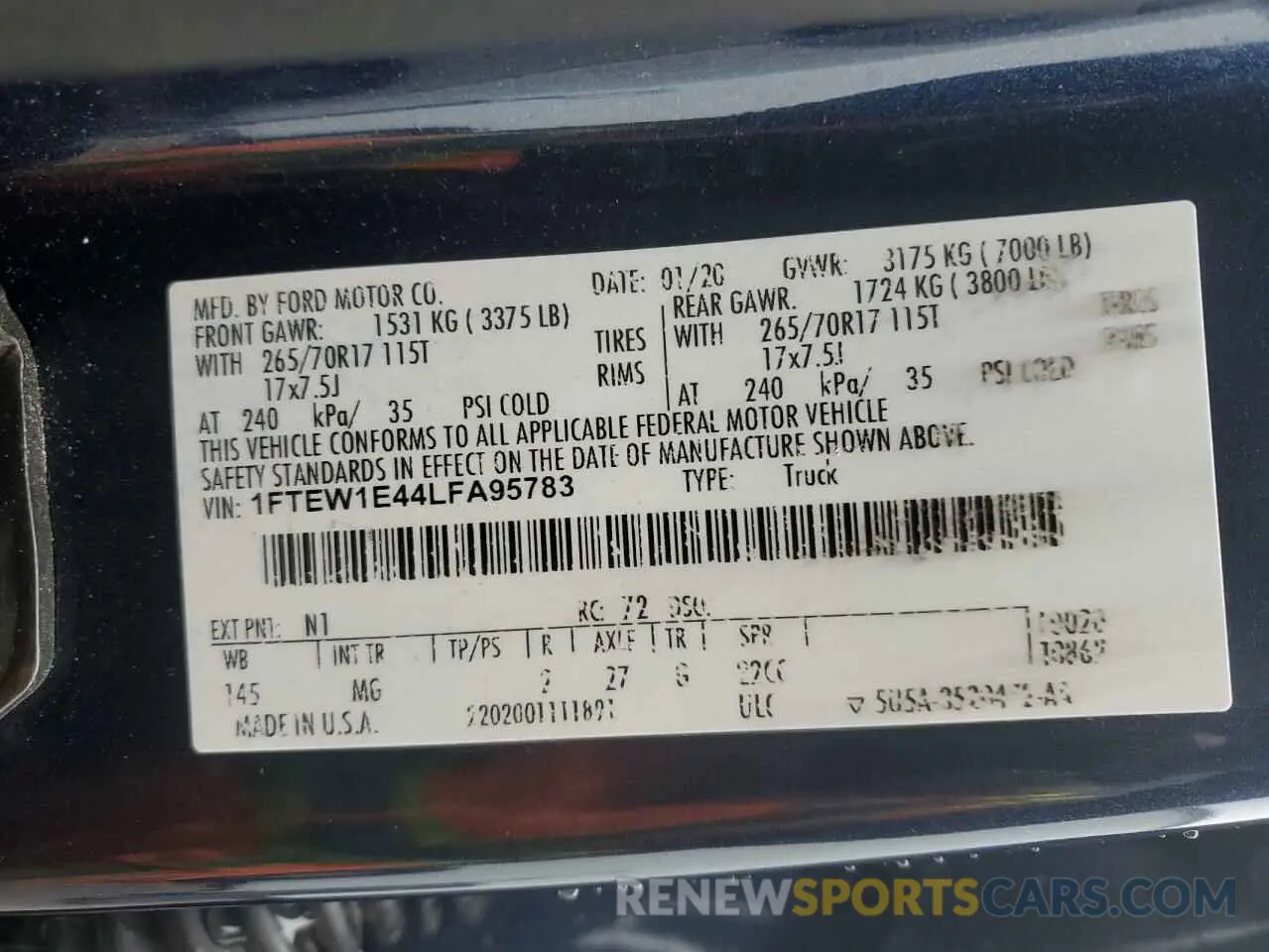 13 fotografías del automóvil dañado 1FTEW1E44LFA95783 FORD F-150 2020
