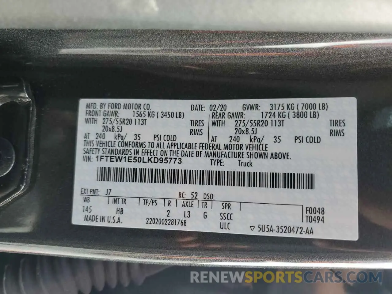 12 fotografías del automóvil dañado 1FTEW1E50LKD95773 FORD F-150 2020