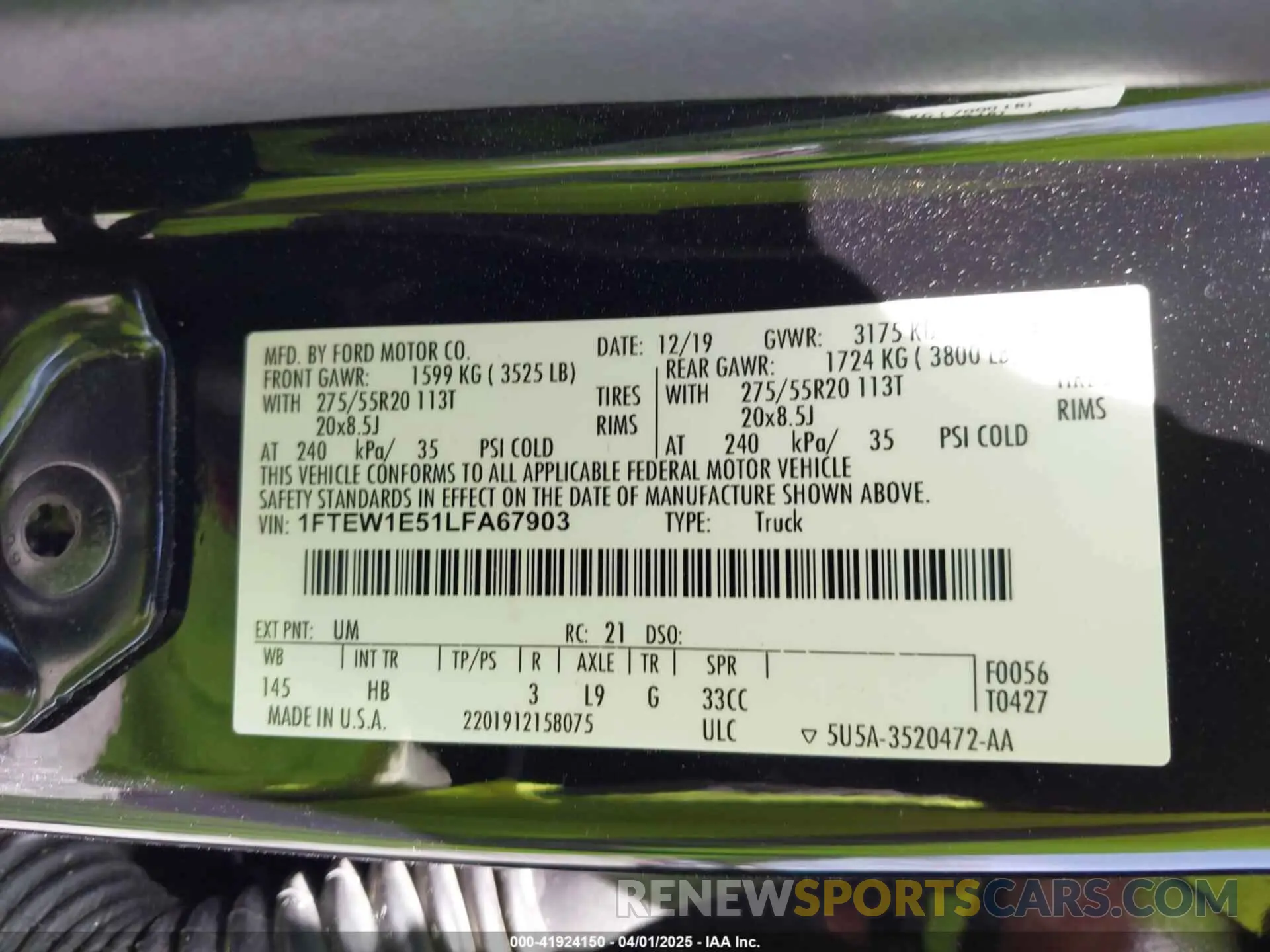 9 fotografías del automóvil dañado 1FTEW1E51LFA67903 FORD F-150 2020