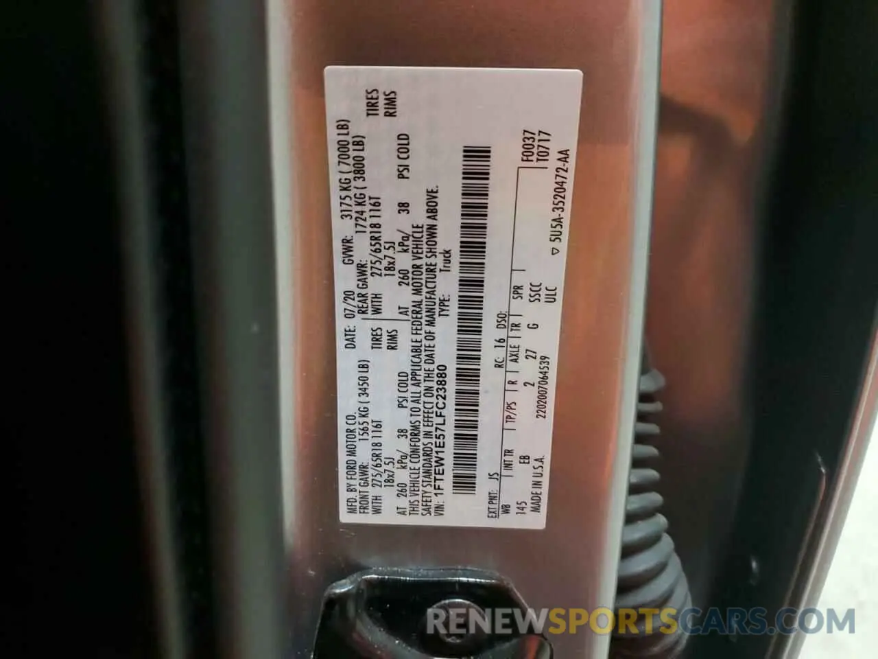 12 fotografías del automóvil dañado 1FTEW1E57LFC23880 FORD F-150 2020