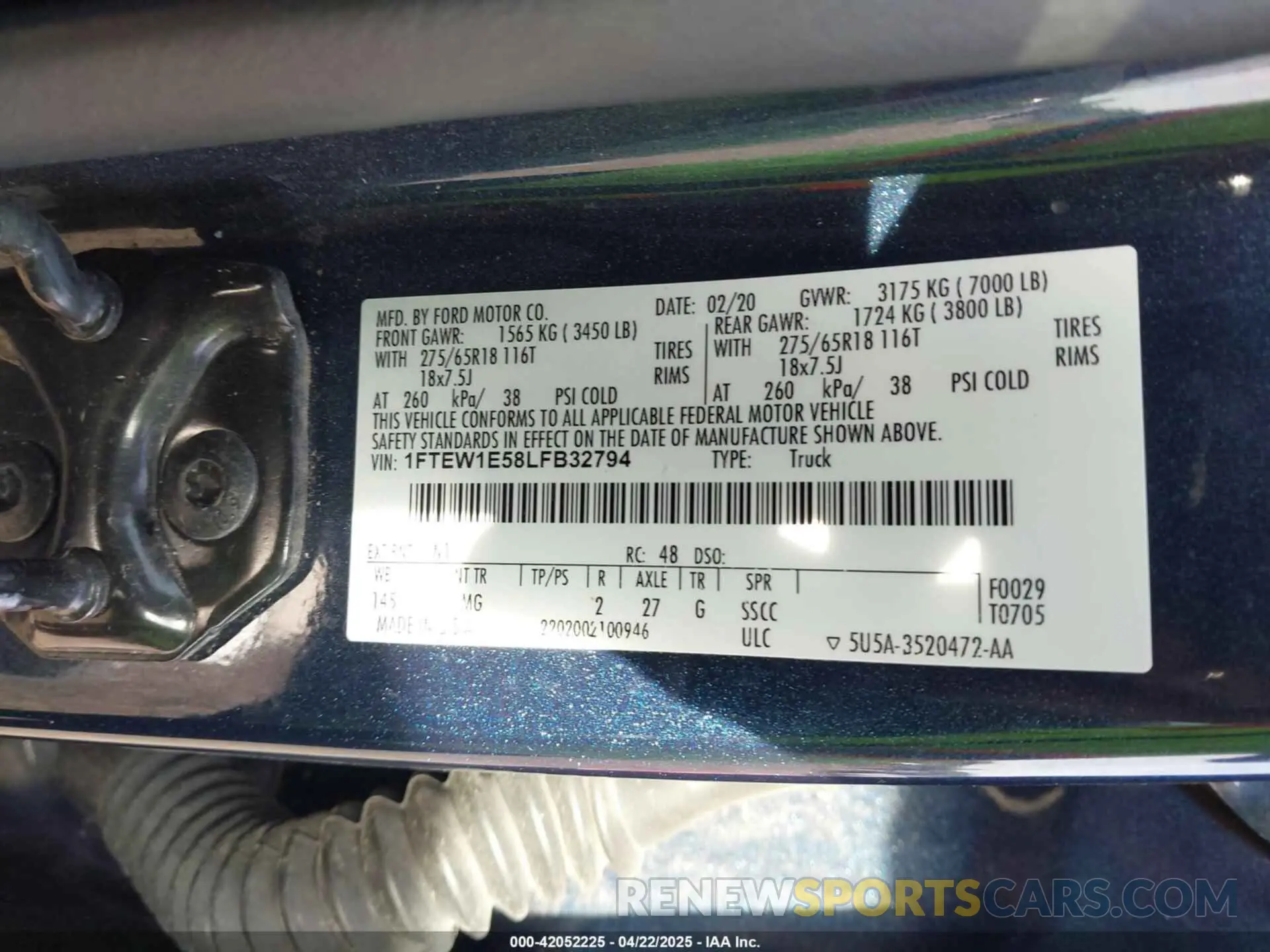 9 fotografías del automóvil dañado 1FTEW1E58LFB32794 FORD F-150 2020